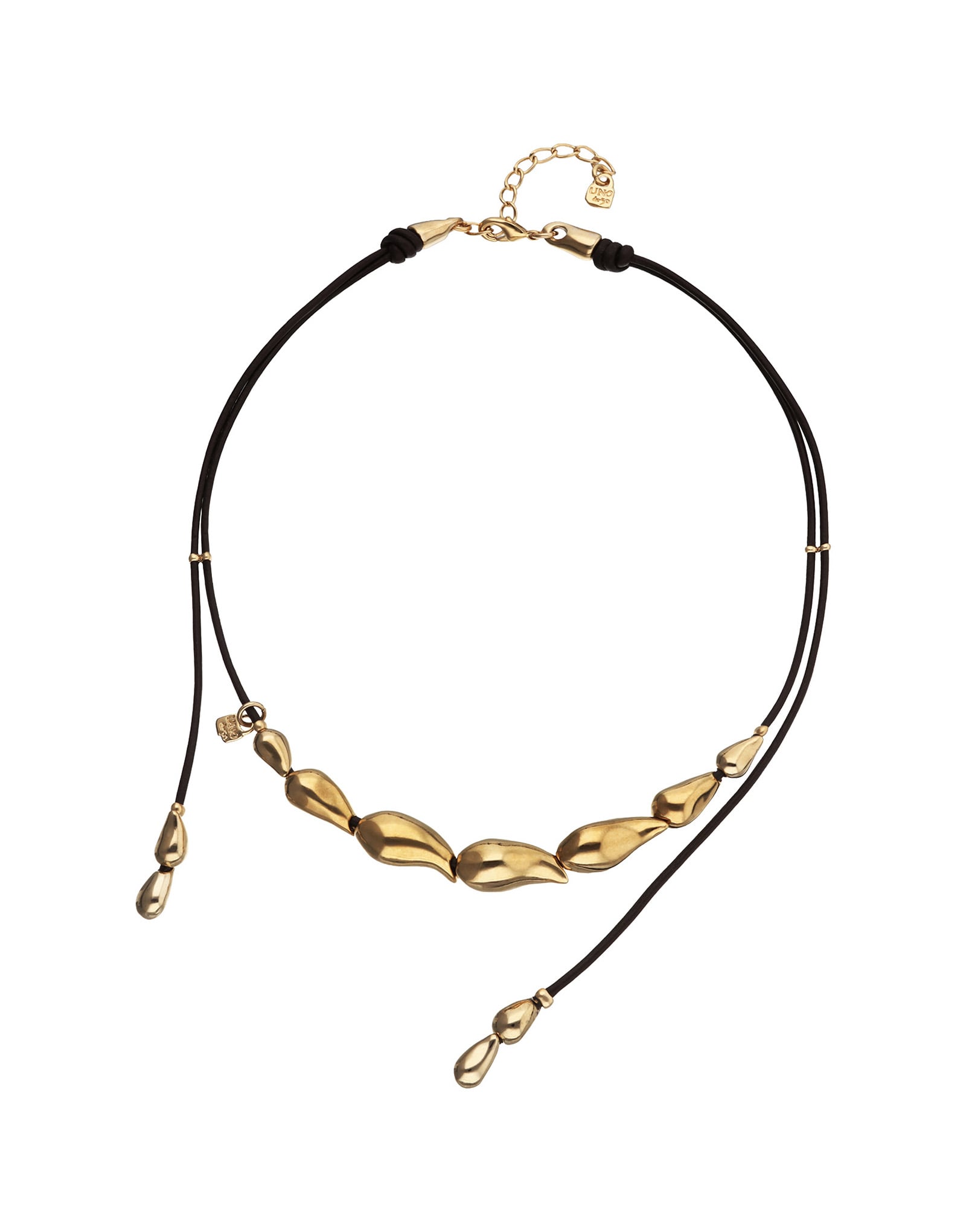 Collier en cuir aux gouttes dor&eacute;es entrelac&eacute;es