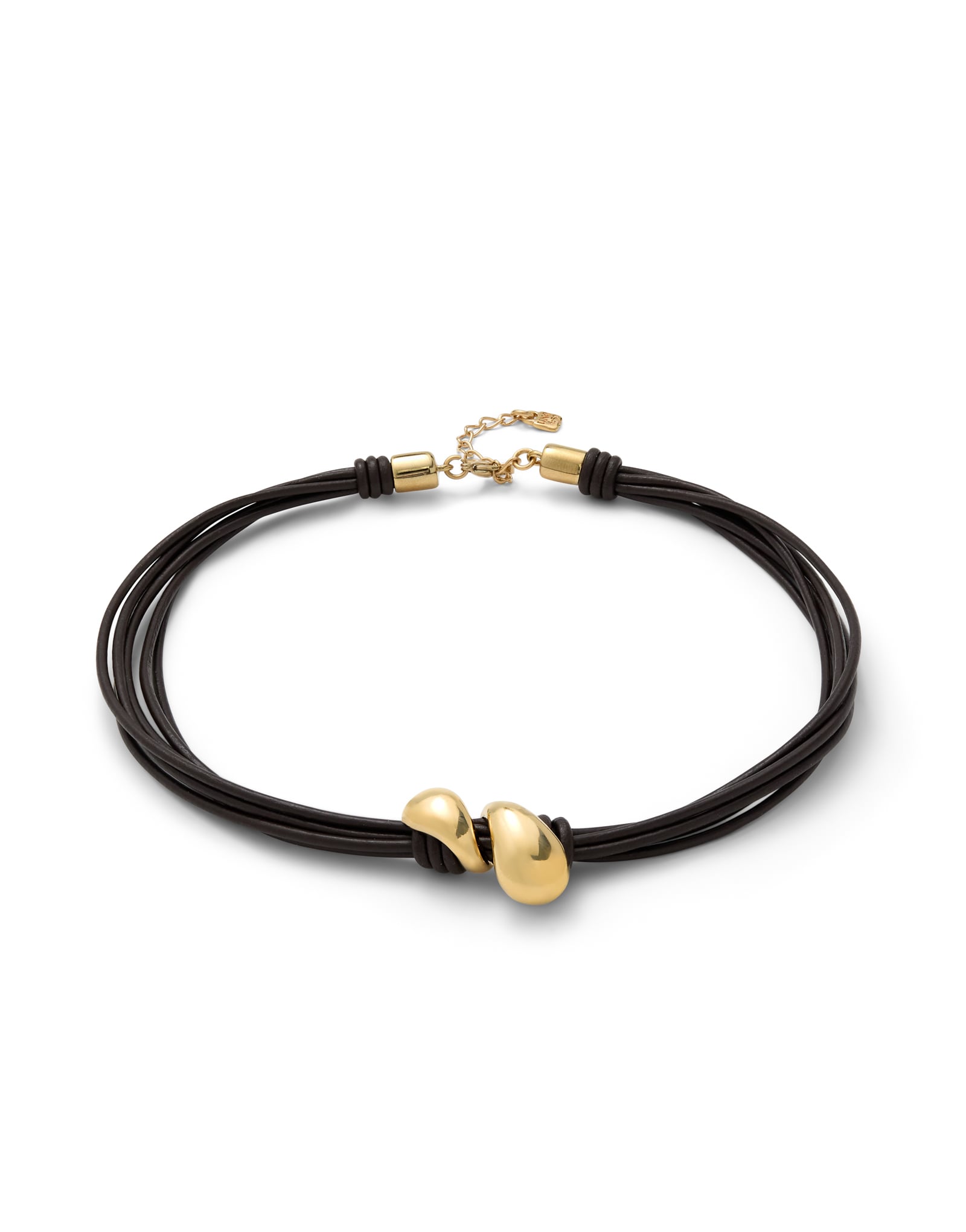 Short leather necklace with two drops