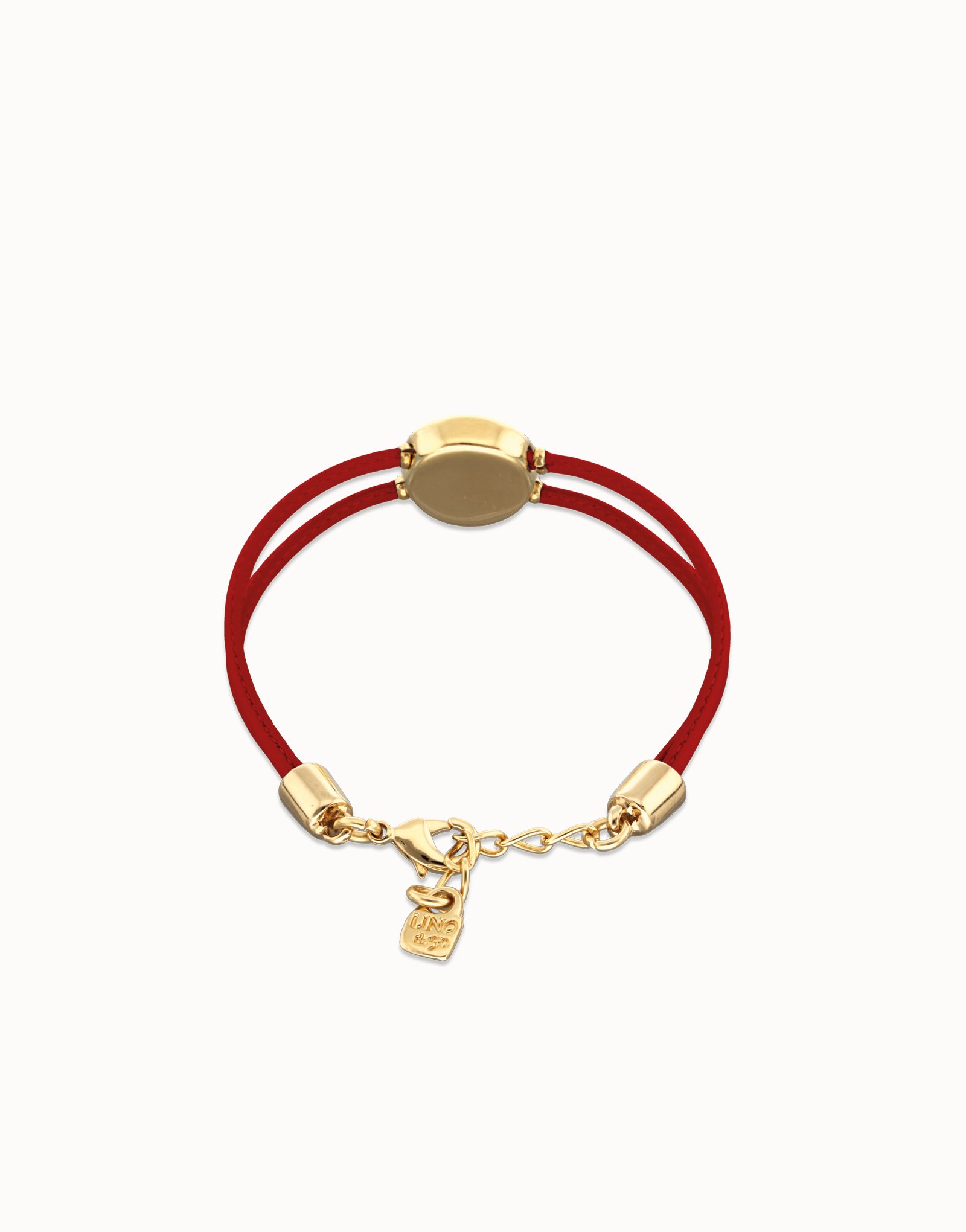 Pulsera doble de cuero rojo con ojo bañado en oro 18k, Dorado, large thumbnail