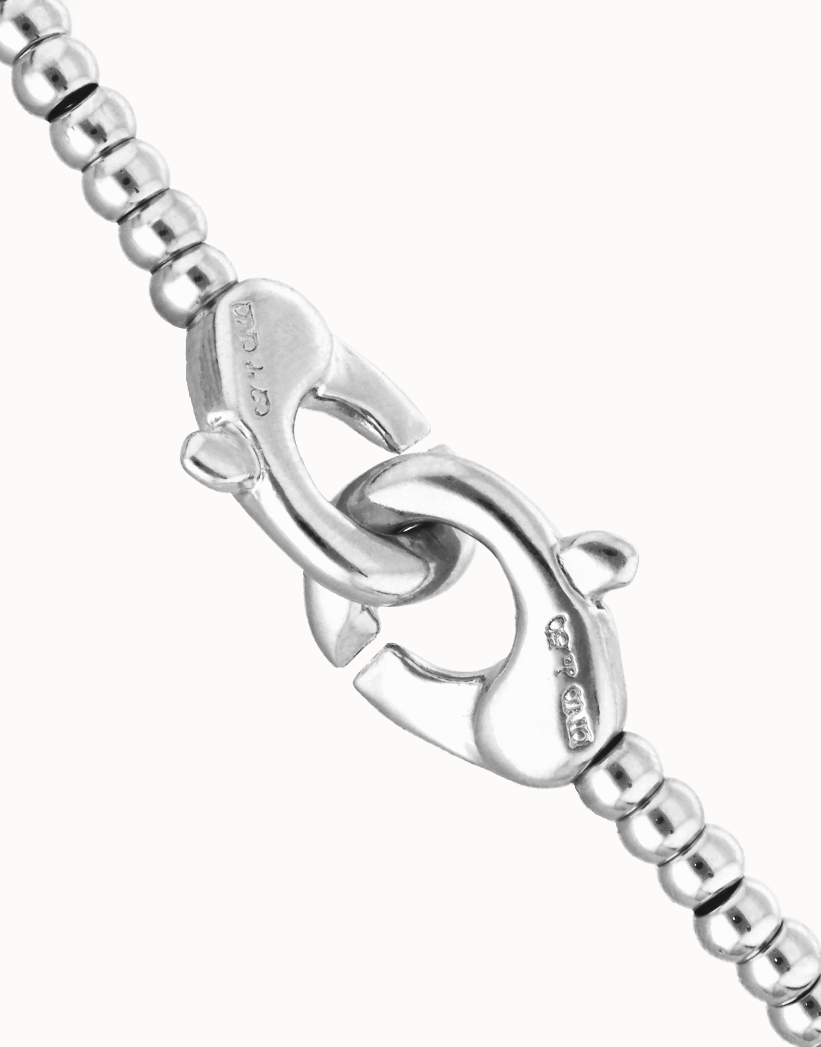 Pulsera de bolas pequeñas bañada en plata con mosquetón entrelazado, Plateado, large thumbnail