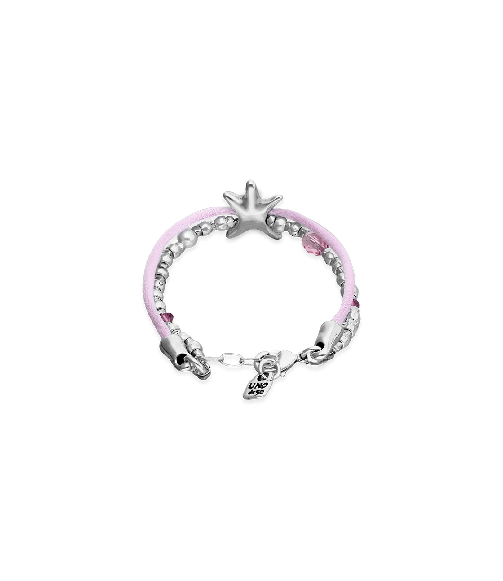 Pink silk thread and metal bracelet with starfish