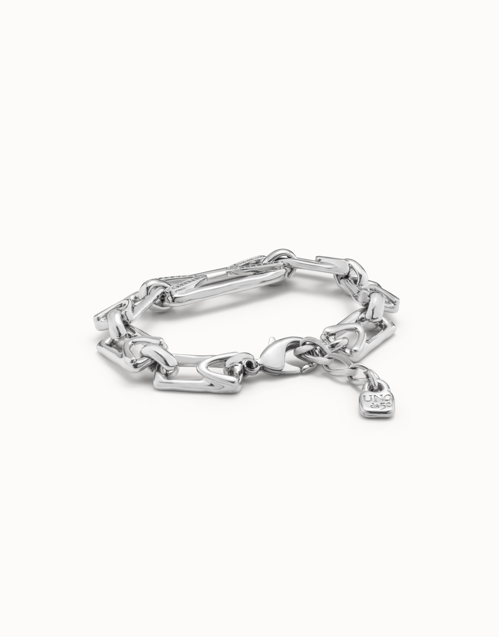Sterling silver-plated bracelet with medium sized central link with topaz and small links, Silver, large image number null