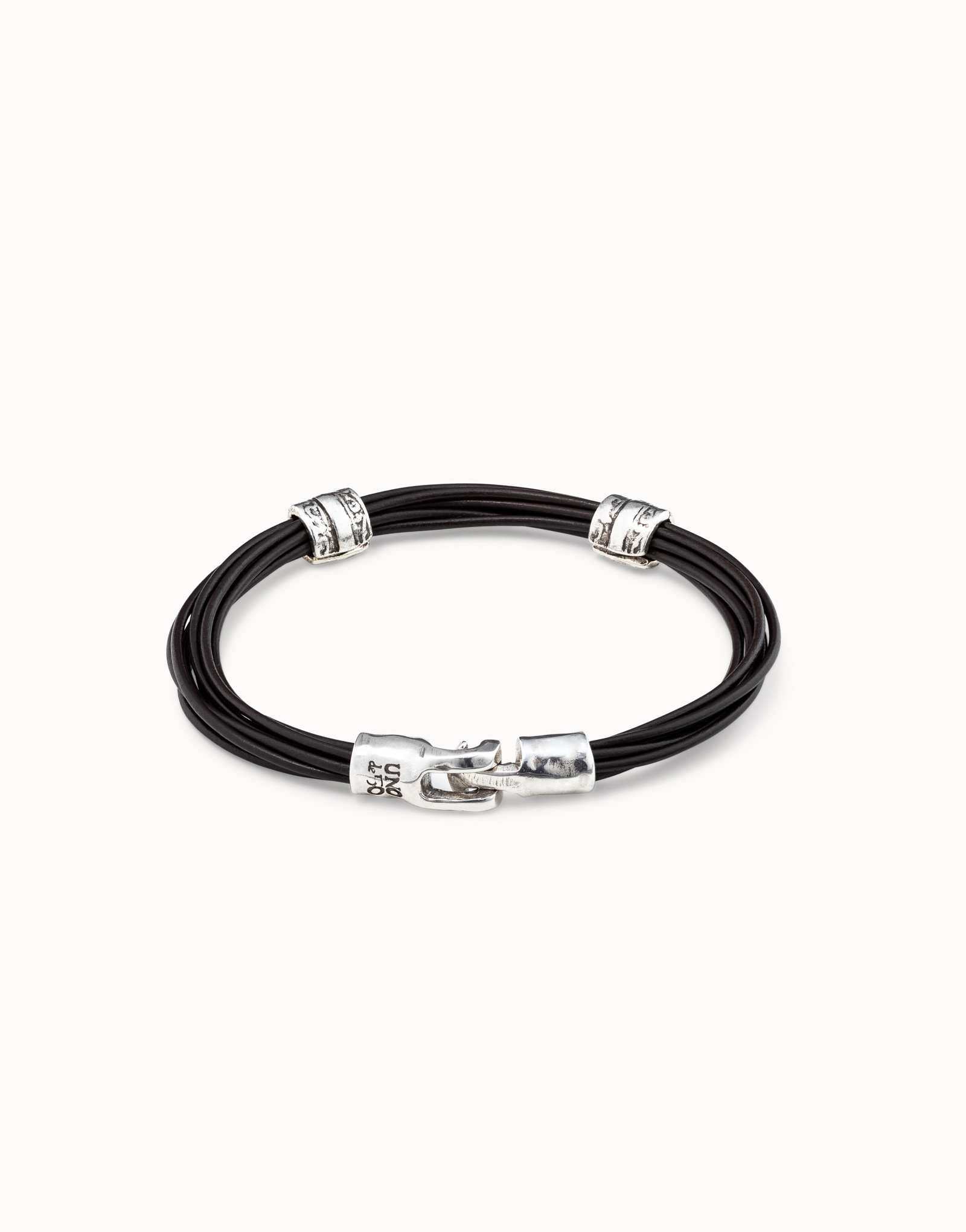 Leather and sterling silver-plated bracelet, Silver, large image number null