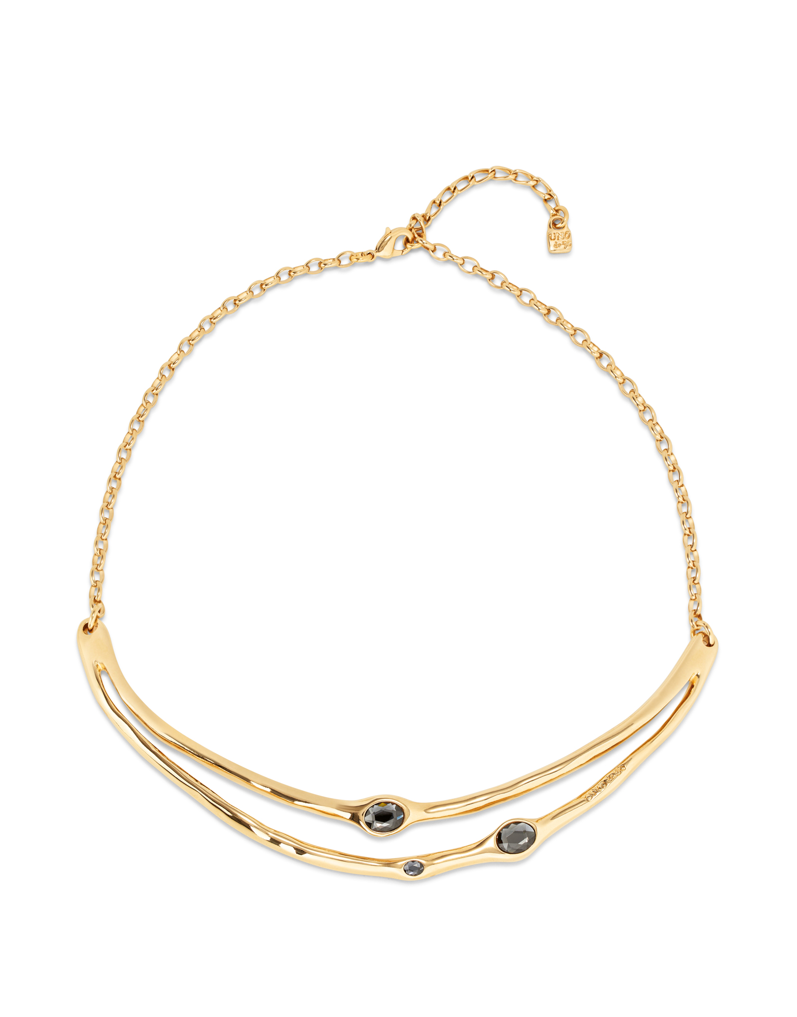 18K gold-plated rigid necklace with black crystals | UNOde50