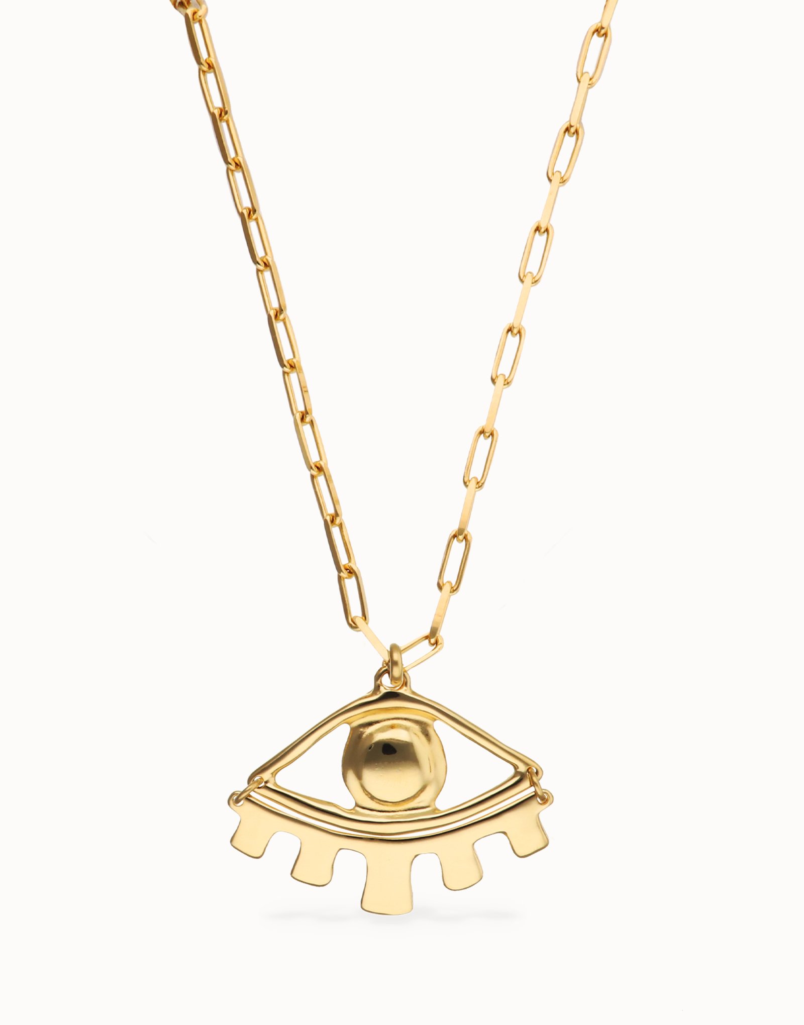 Long gold necklace with big eye, Golden, large thumbnail