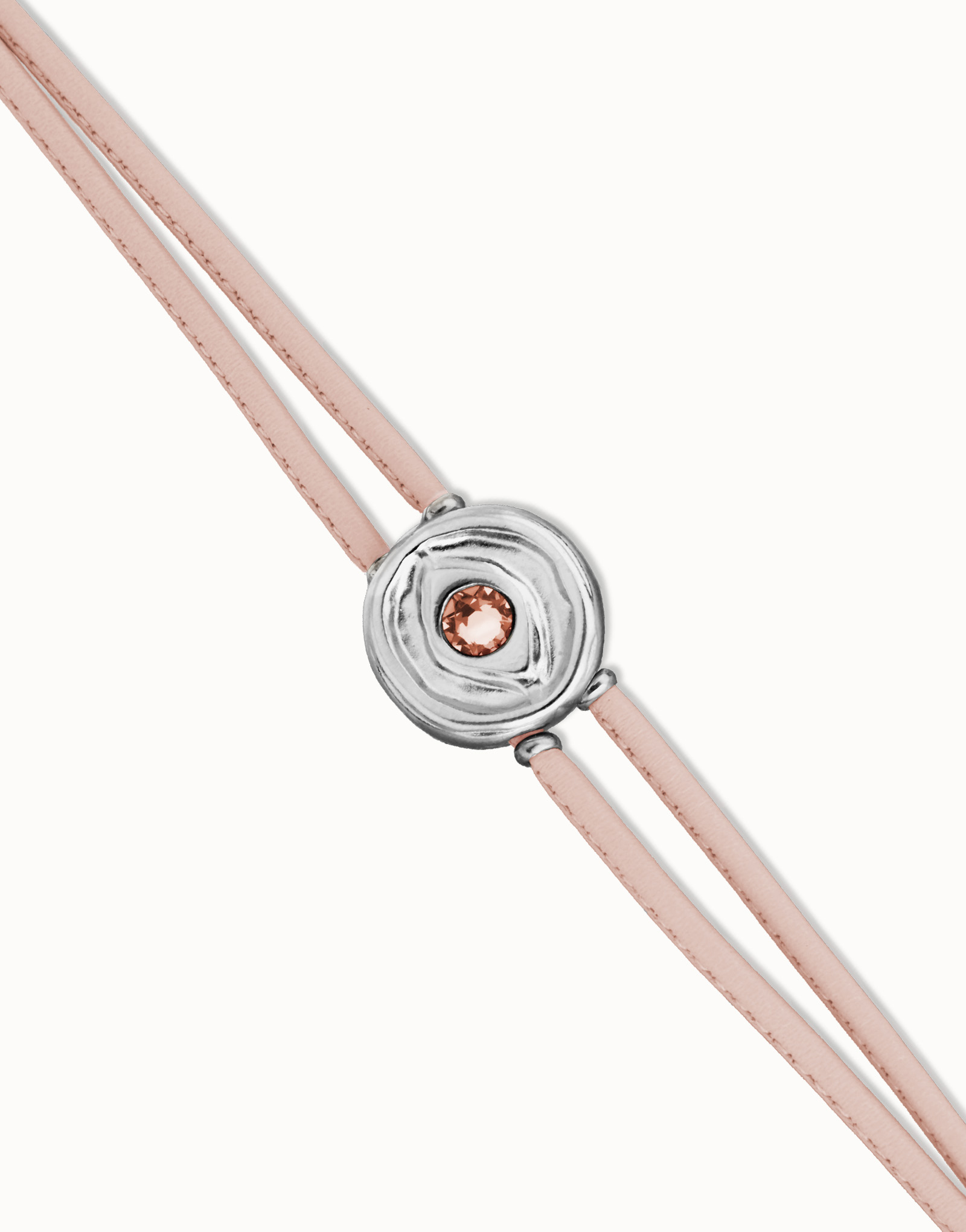 Pulsera doble de cuero rosa con ojo bañado en plata de ley, Plateado, large thumbnail