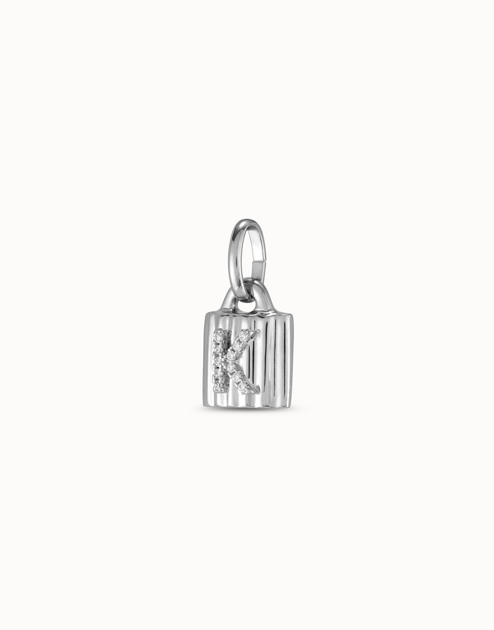 Sterling silver-plated padlock charm with topaz letter K, Silver, large image number null