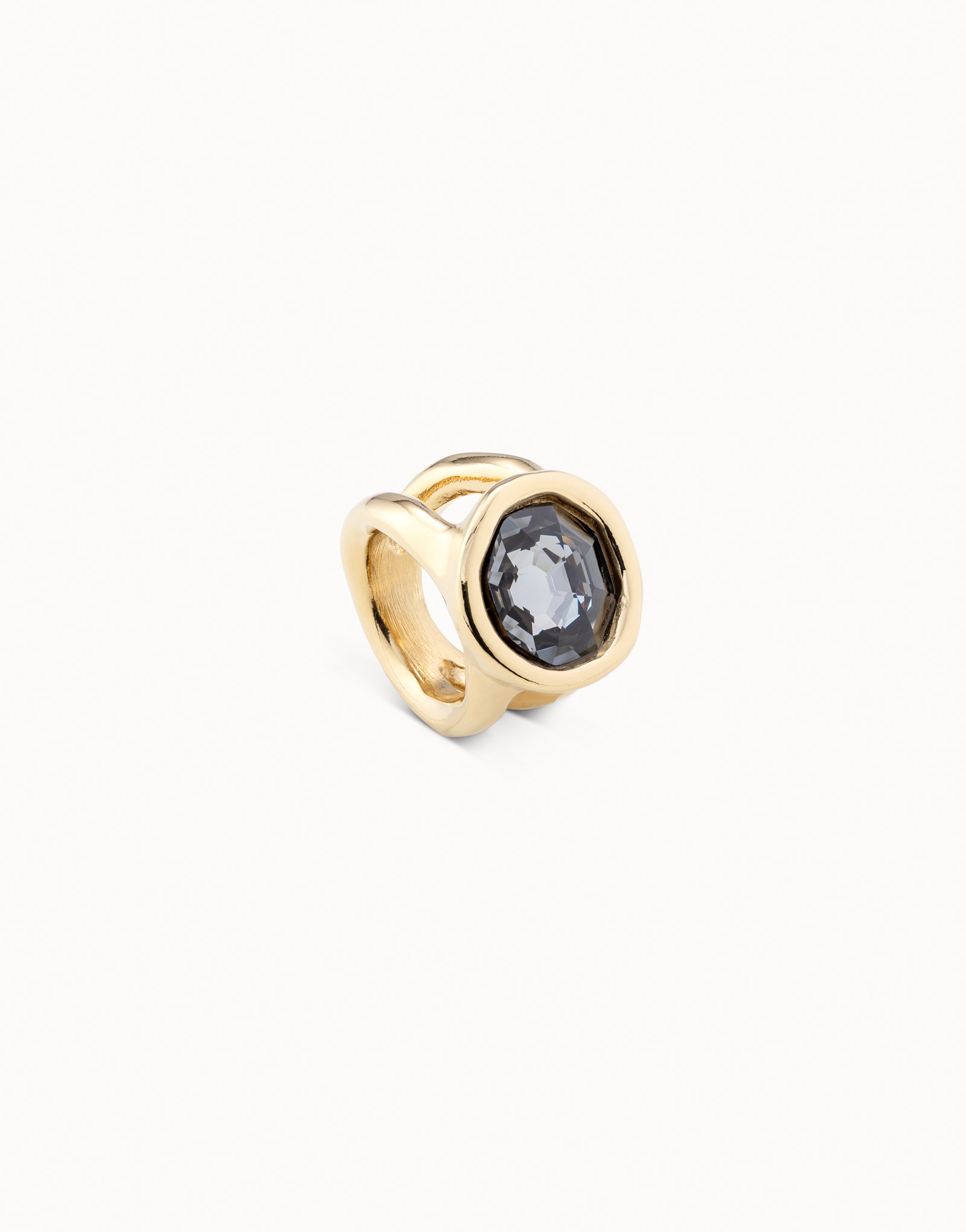 18K gold-plated ring with gray crystal, Golden, large image number null