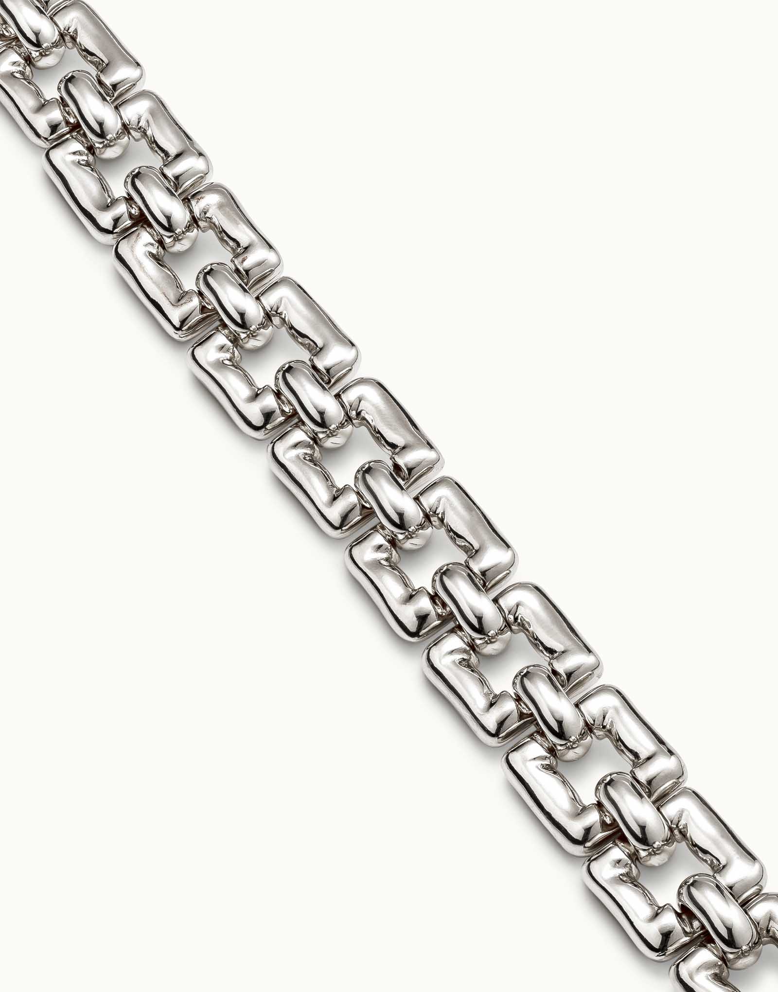 Bracciale placcato argento a maglie quadrate piccole e chiusura a moschettone, Argent, large image number null