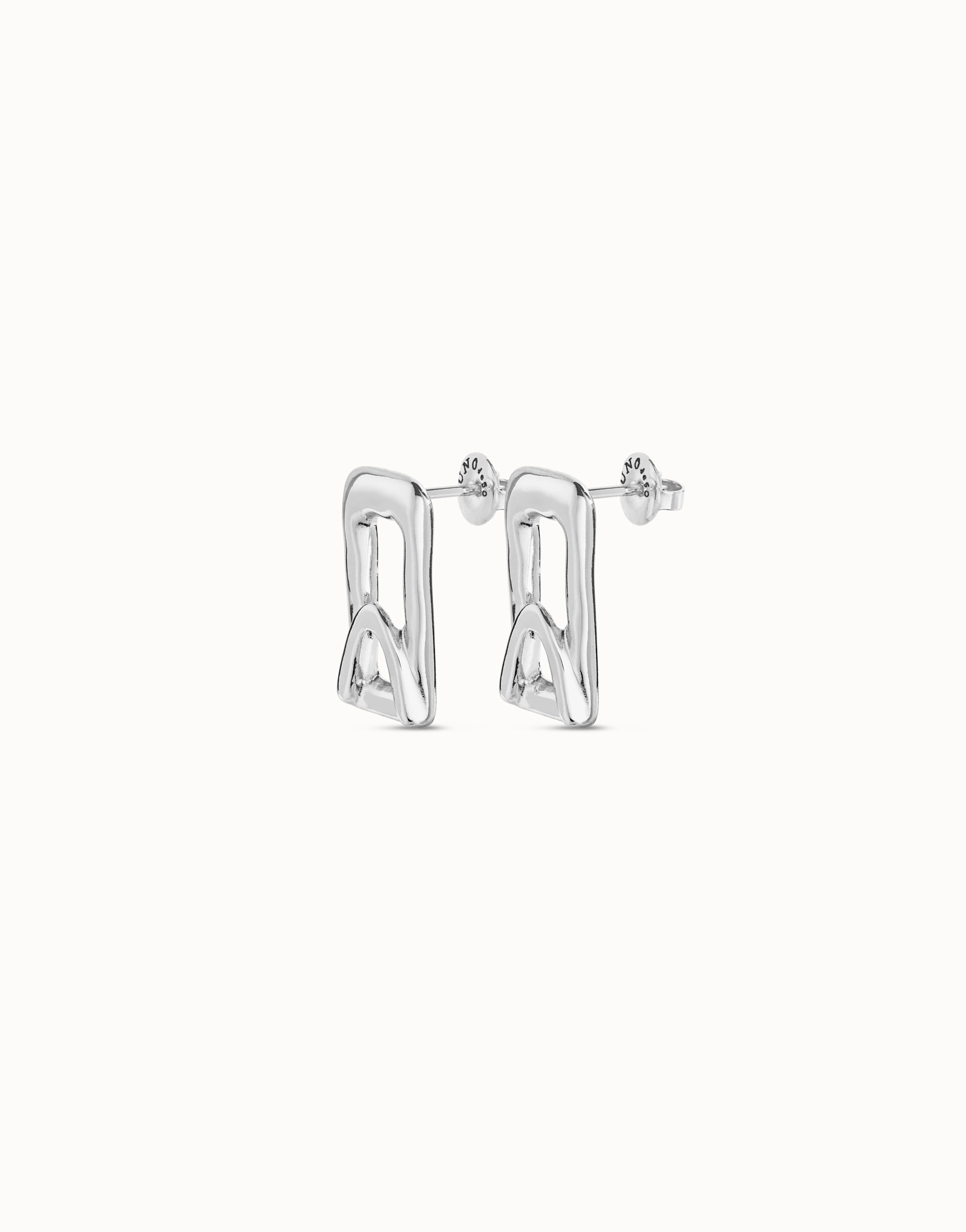 Boucles d’oreilles plaquées argent en forme de petit maillon allongé, Argent, large image number null