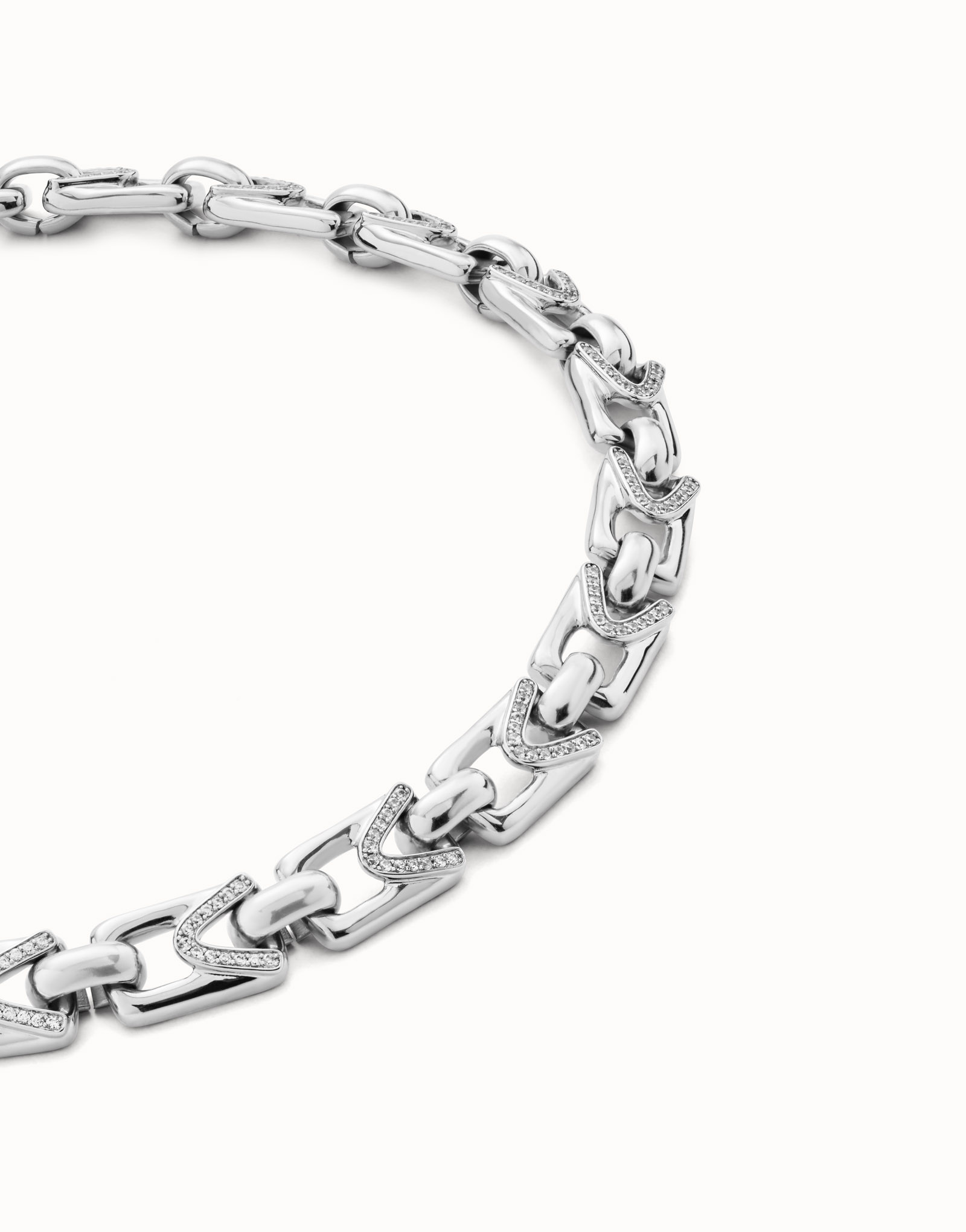 Sterling silver-plated necklace with rectangular links, Silver, large image number null