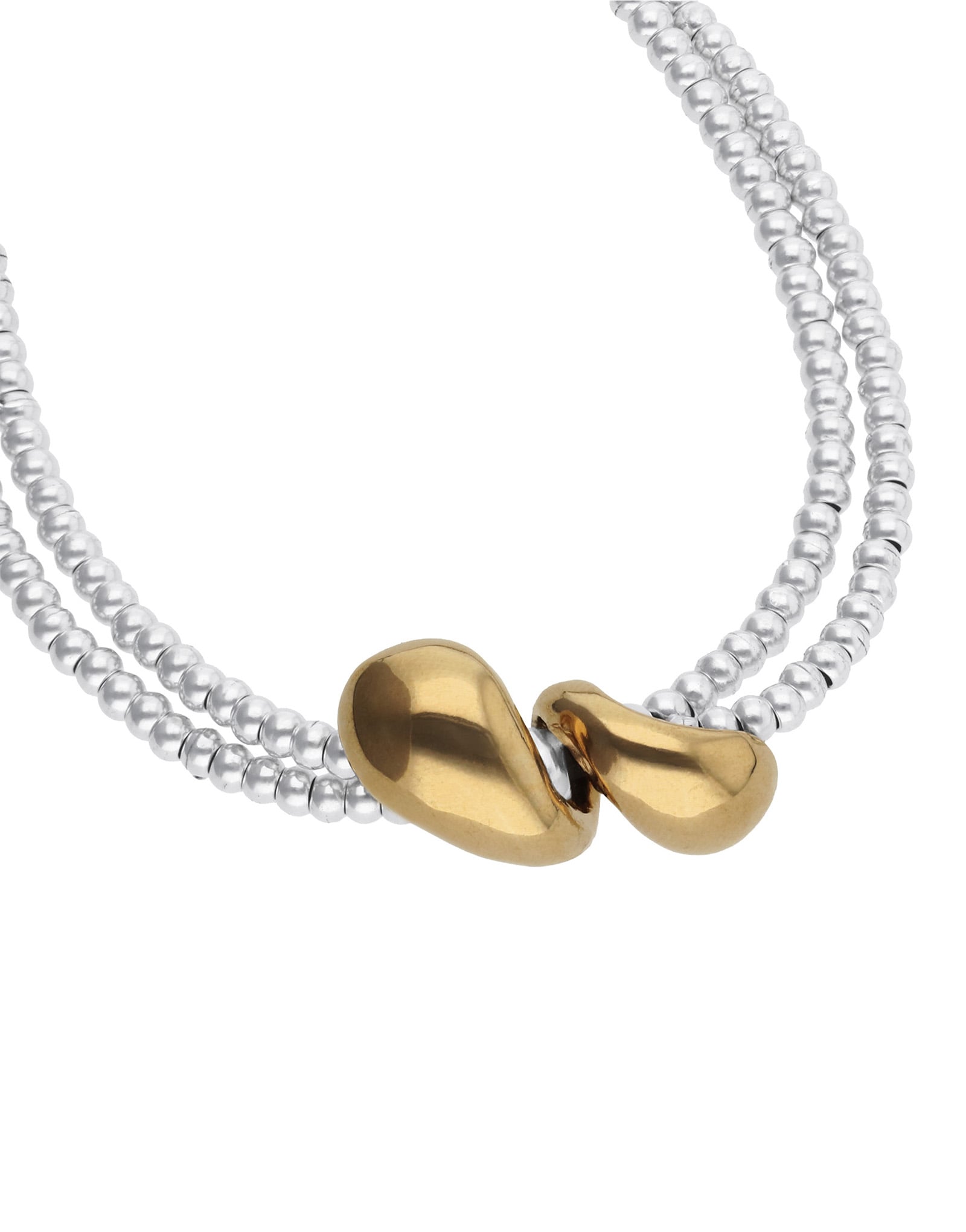 Multi-strand necklace with two intertwined drops