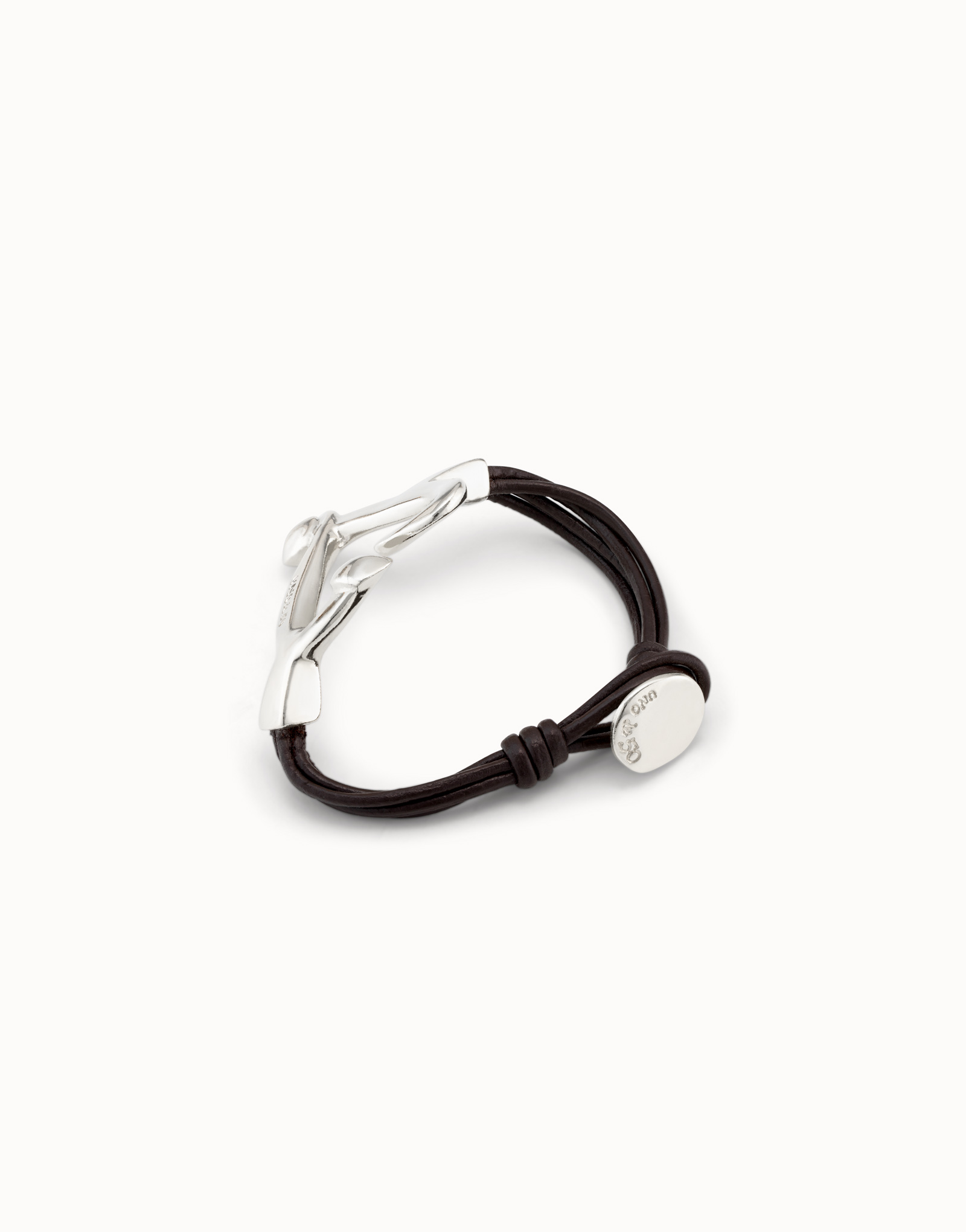 Sterling silver-plated bracelet with leather straps and nailed heart shape, Silver, large image number null