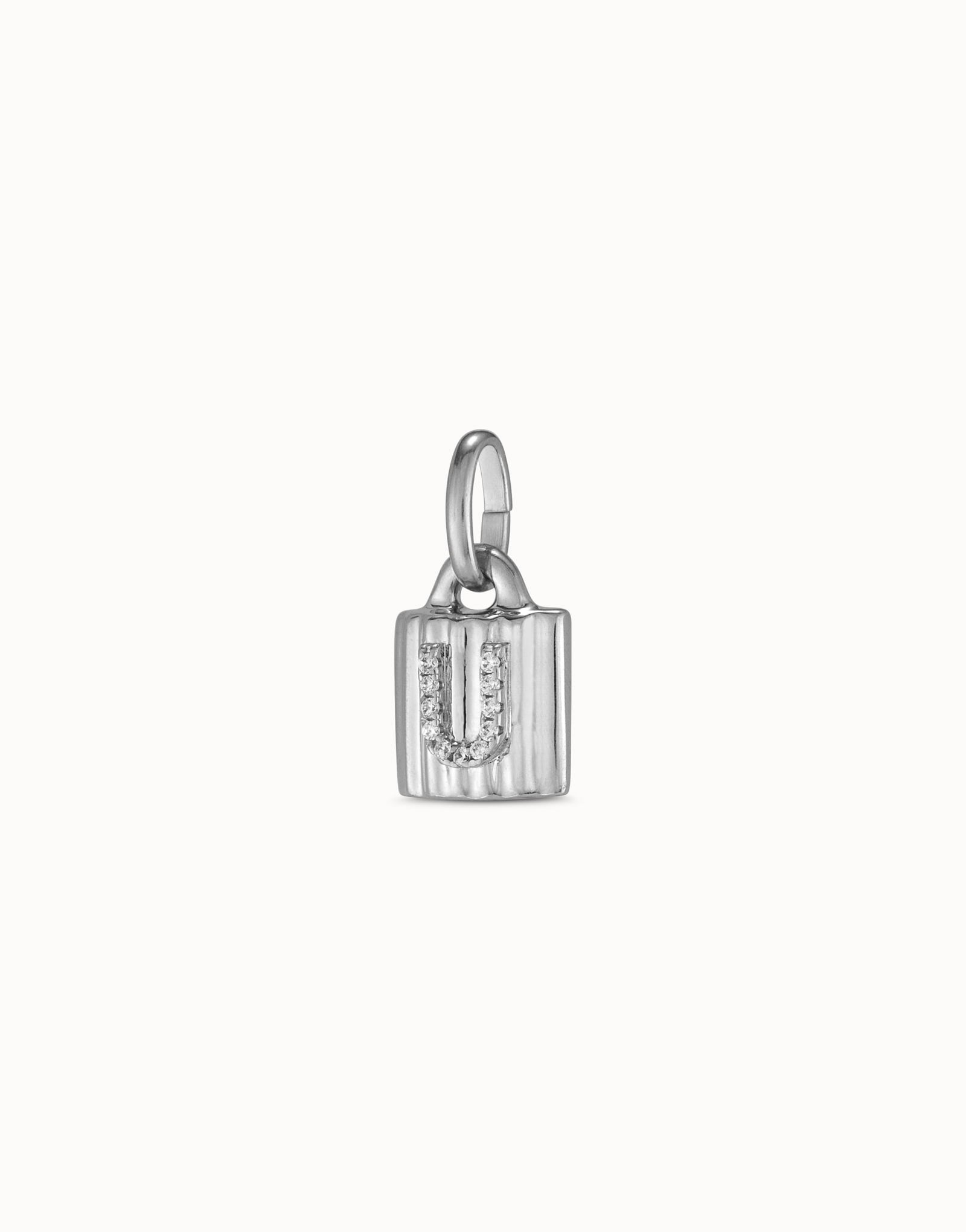 Sterling silver-plated padlock charm with topaz letter U, Silver, large image number null