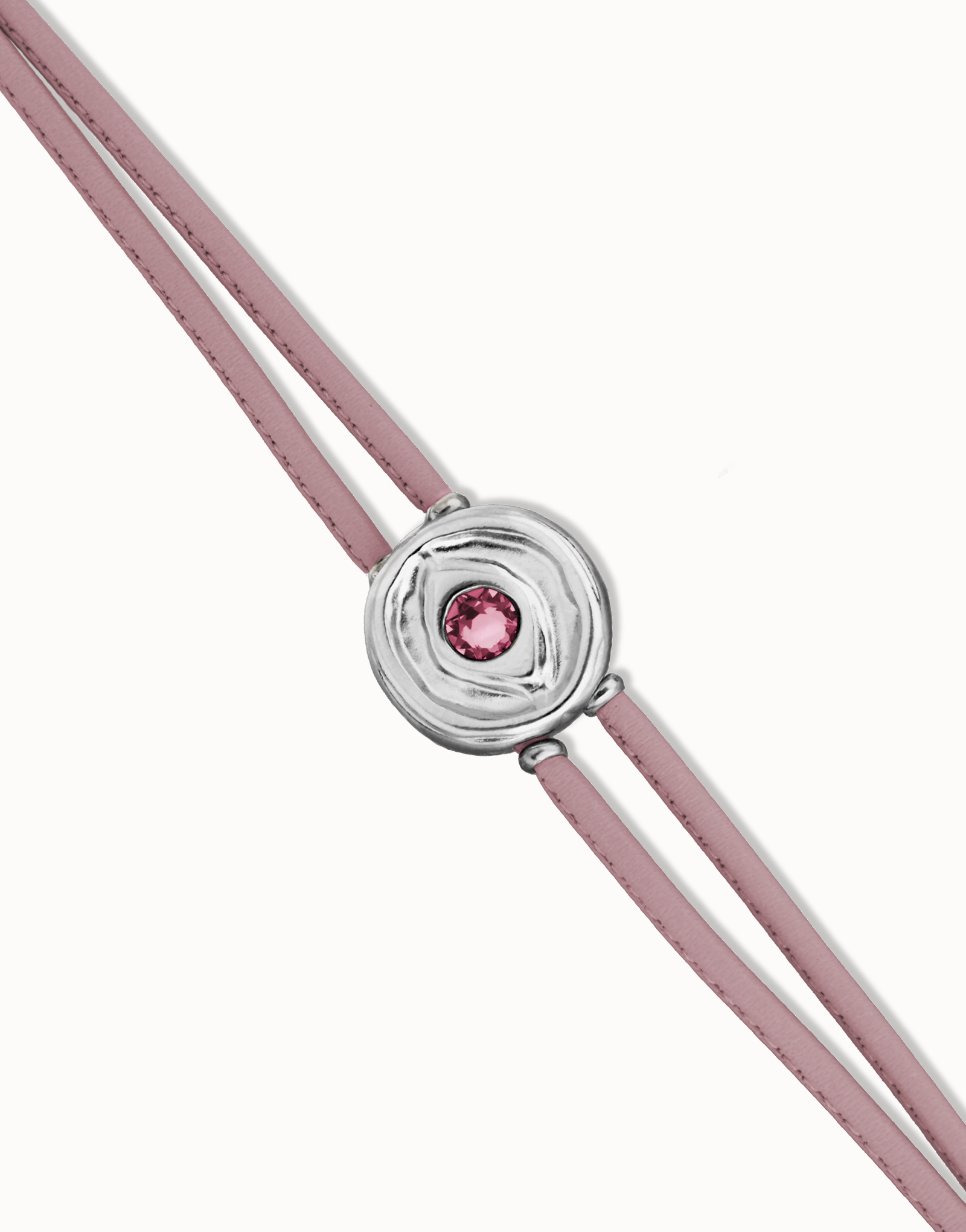 Pulsera doble de cuero lila con ojo bañado en plata de ley, Plateado, large thumbnail