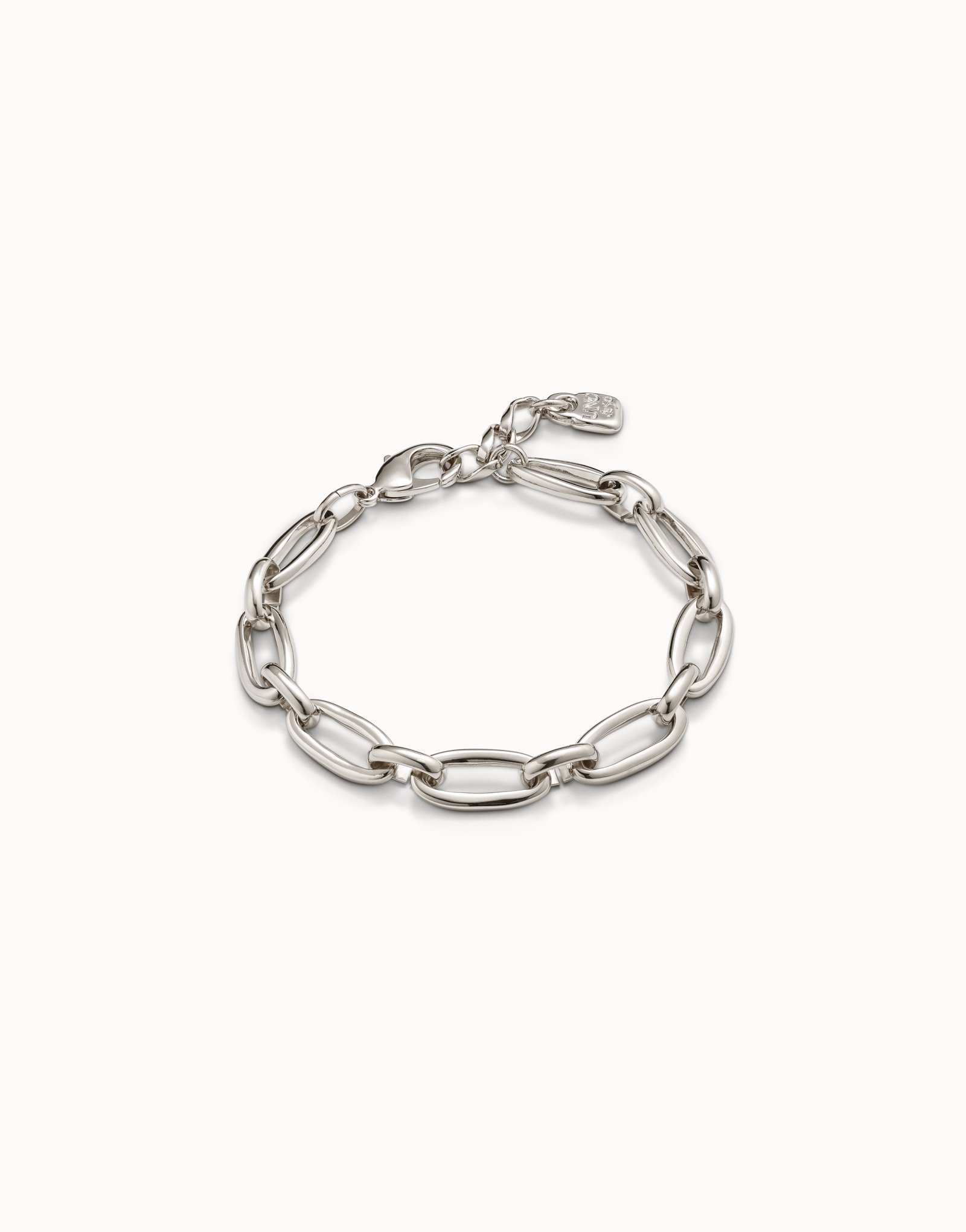 Bracciale placcato argento a maglia ovale media e chiusura a moschettone, Argent, large image number null