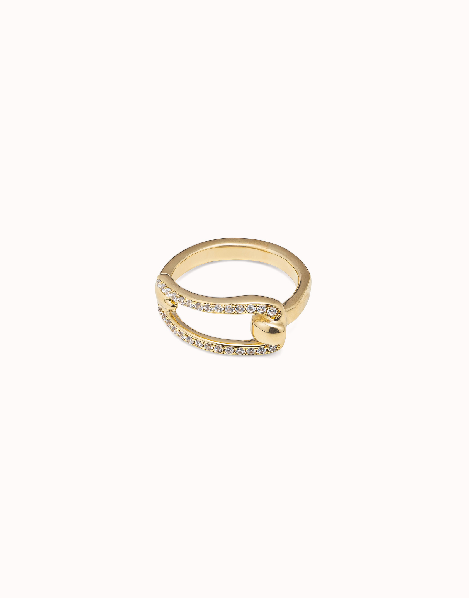 18K gold-plated link shaped ring with topaz, Golden, large image number null