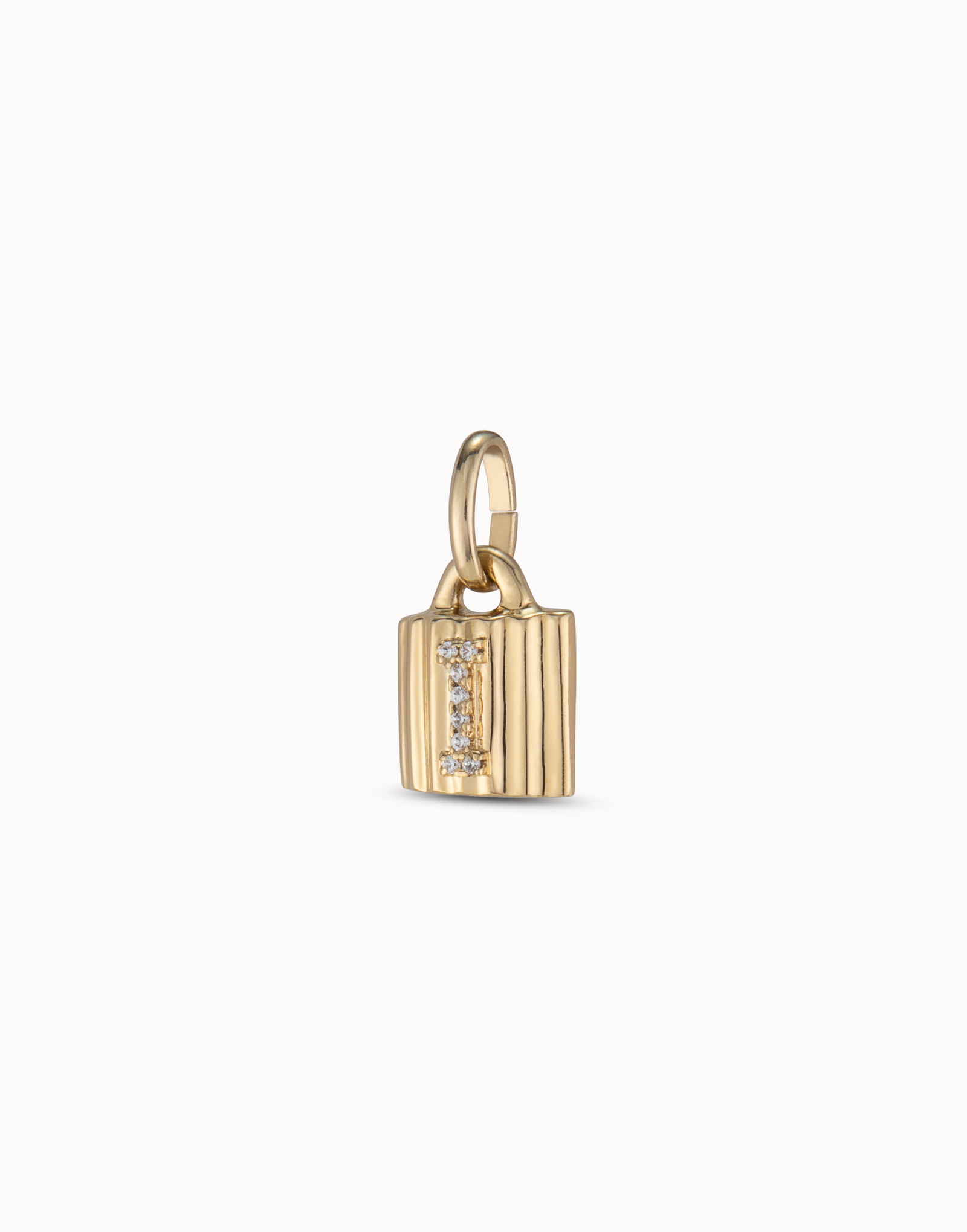 18K gold-plated padlock charm with topaz letter I, Golden, large image number null