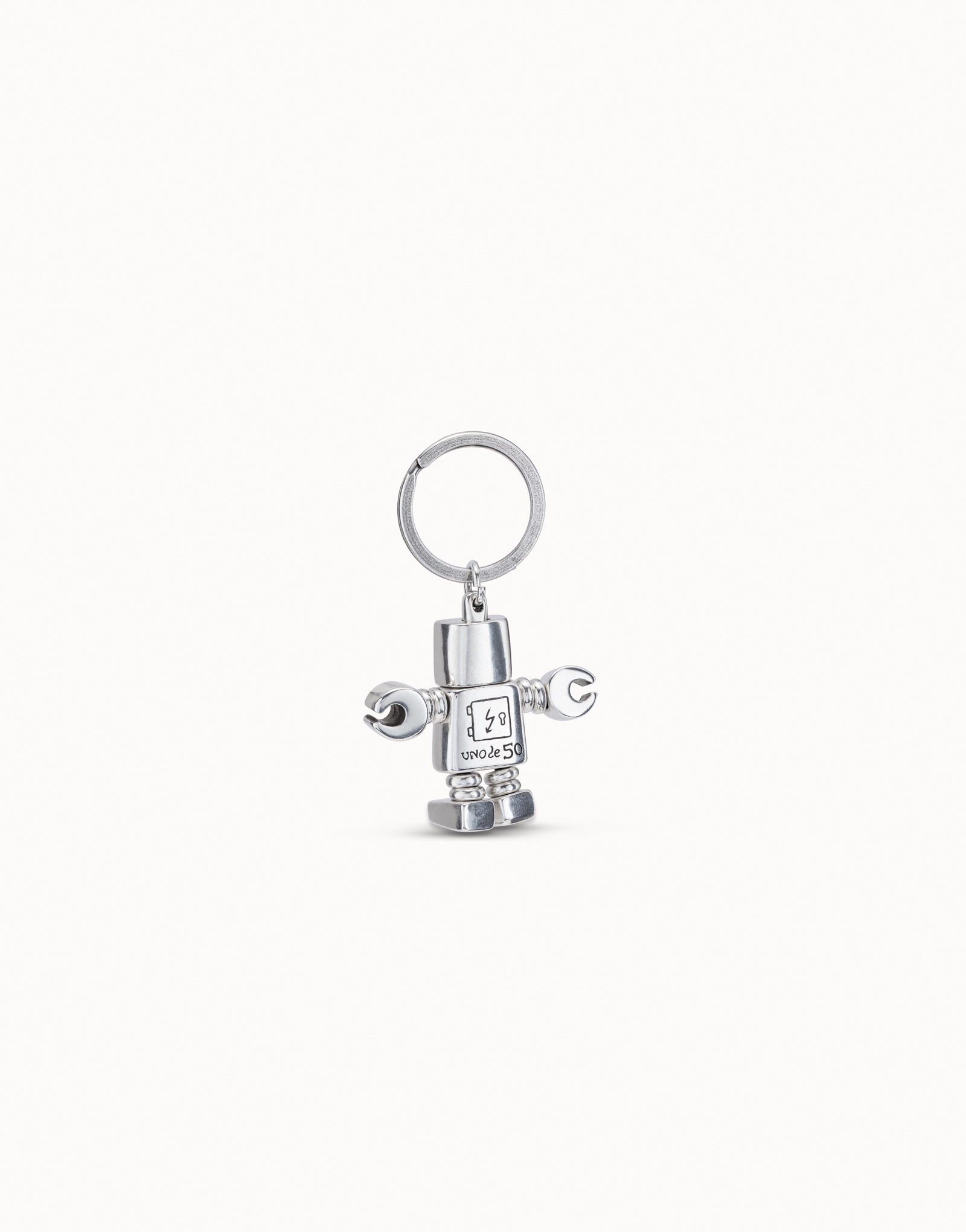 Portachiavi robot e logo inciso in argento Sterling, , large image number null