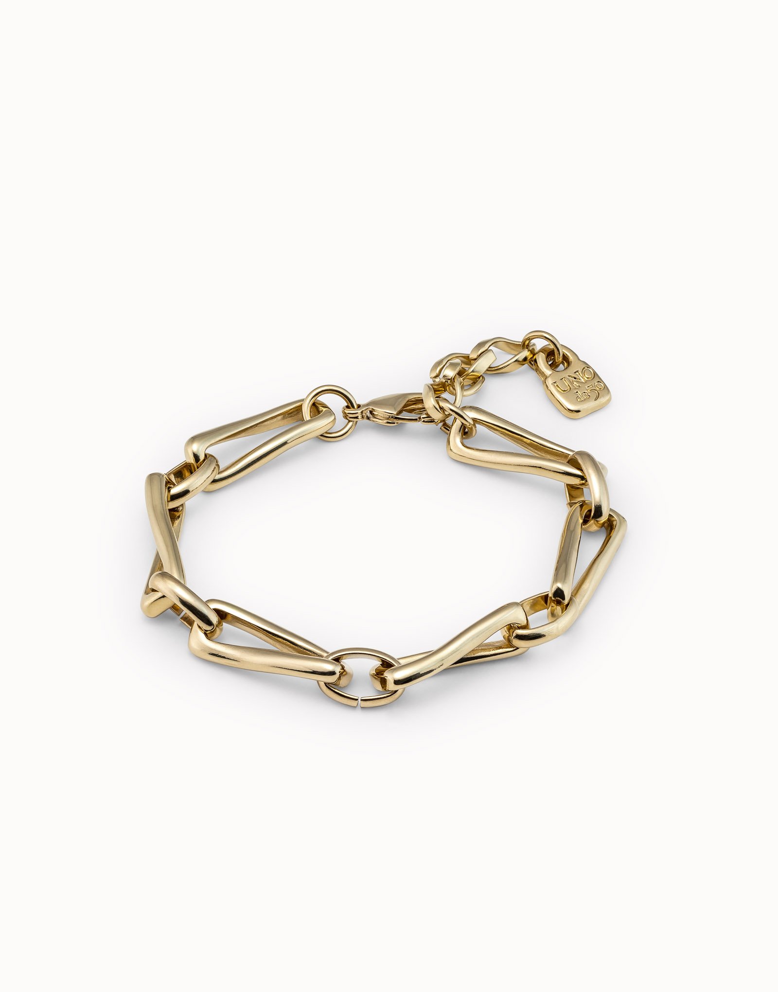 18K gold-plated bracelet with small square links, Golden, large image number null