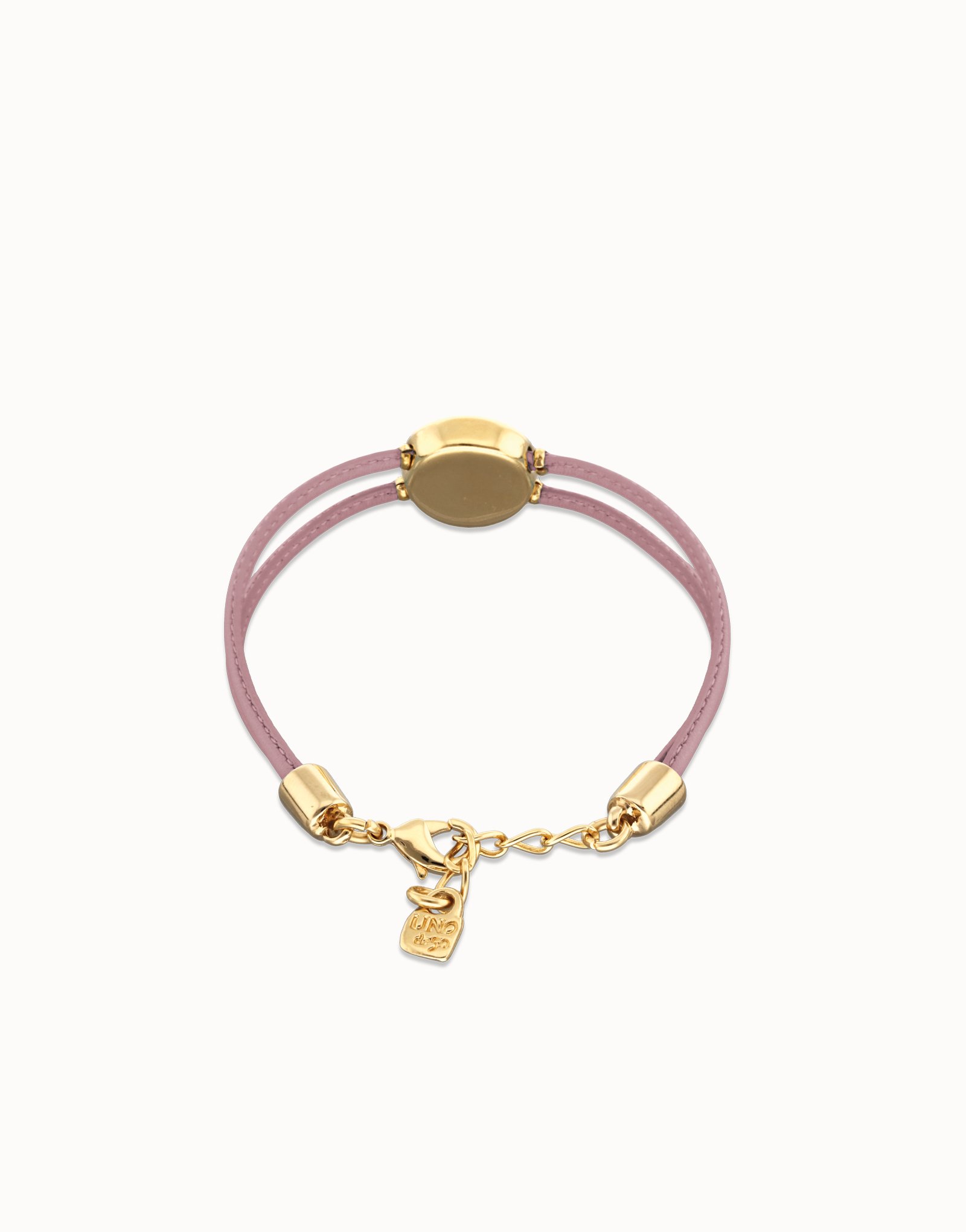 Pulsera doble de cuero  lila con ojo bañado en oro 18k, Dorado, large thumbnail