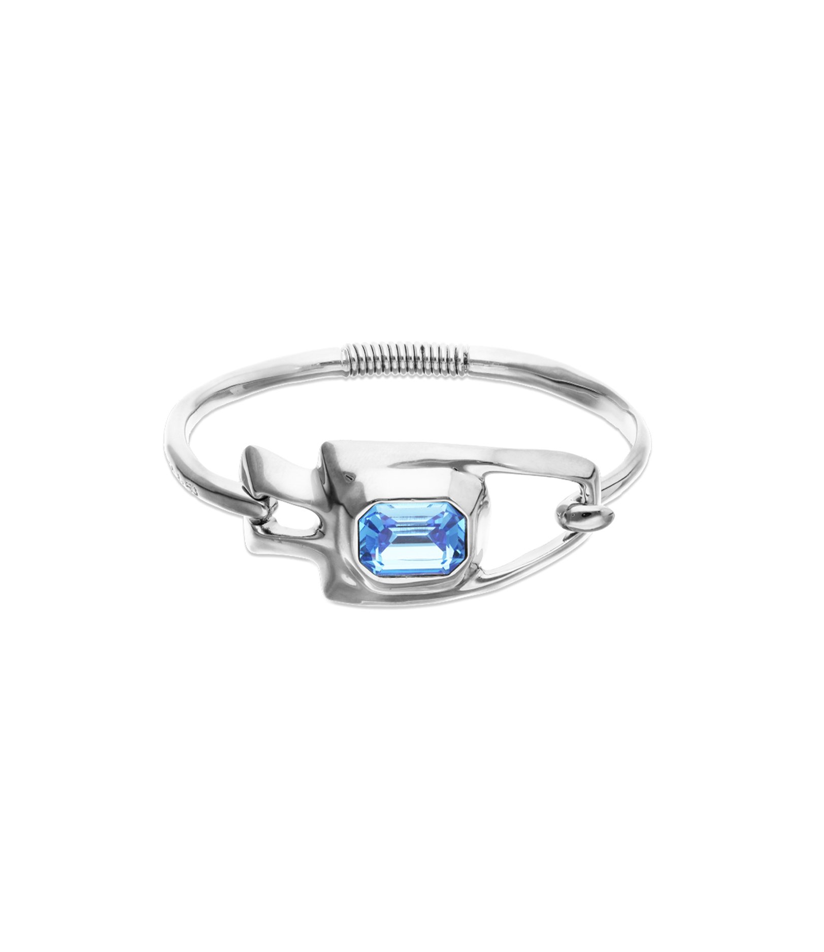 Semi-rigid bracelet with blue faceted crystal