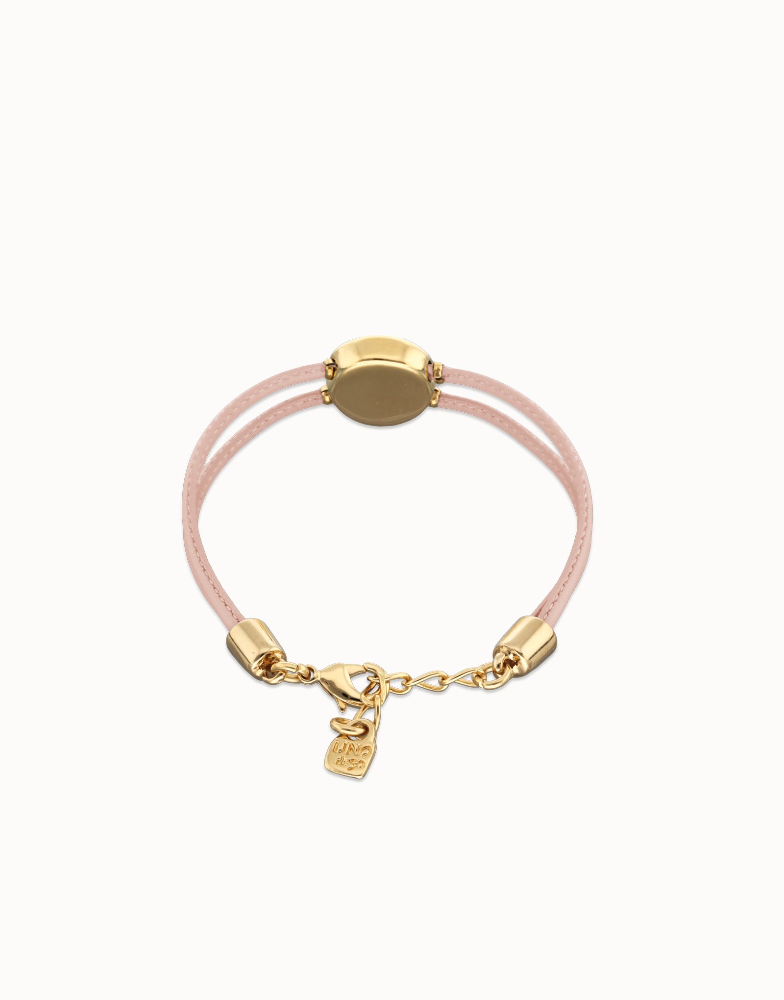 Pulsera doble de cuero rosa con ojo bañado en oro 18k, Dorado, large thumbnail