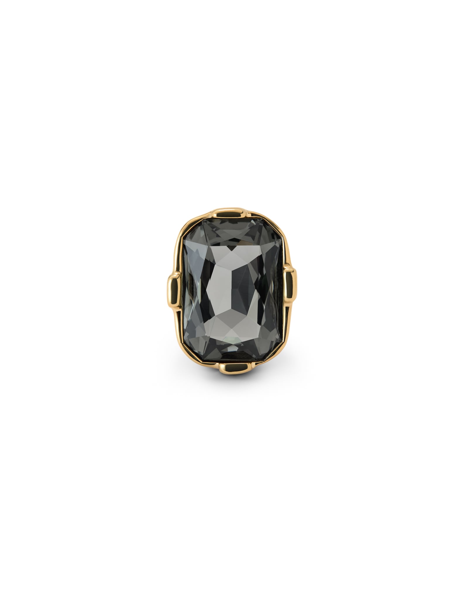Rectangular ring with a grey faceted crystal