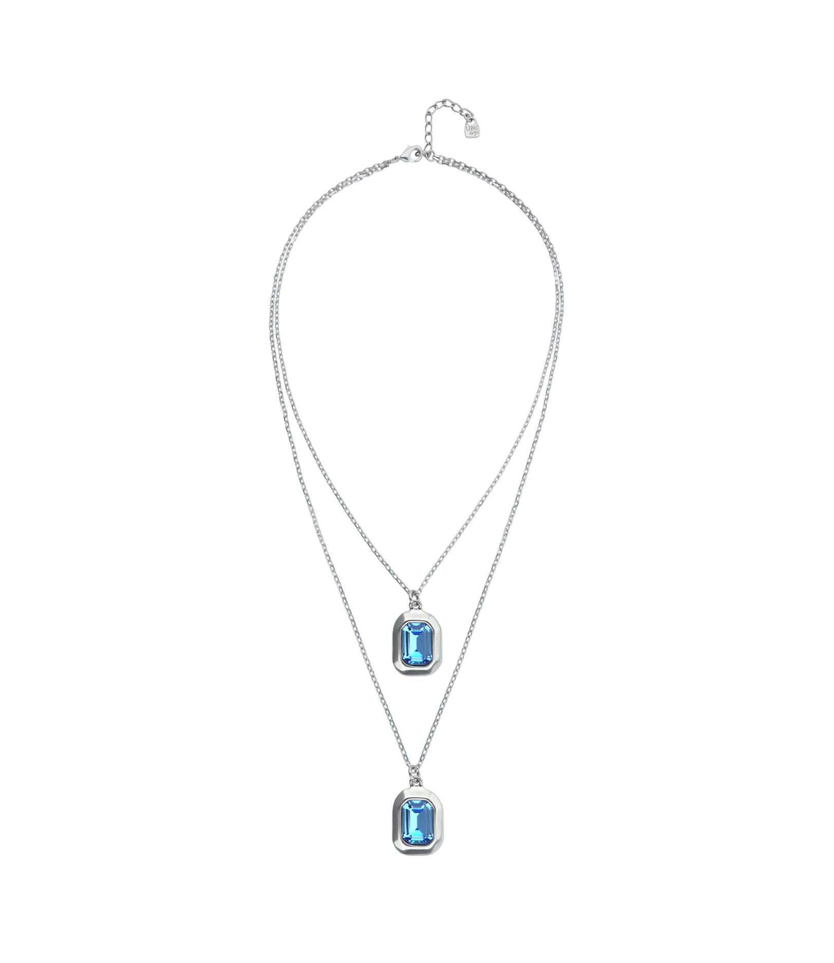 Double necklace with two rectangular faceted crystals