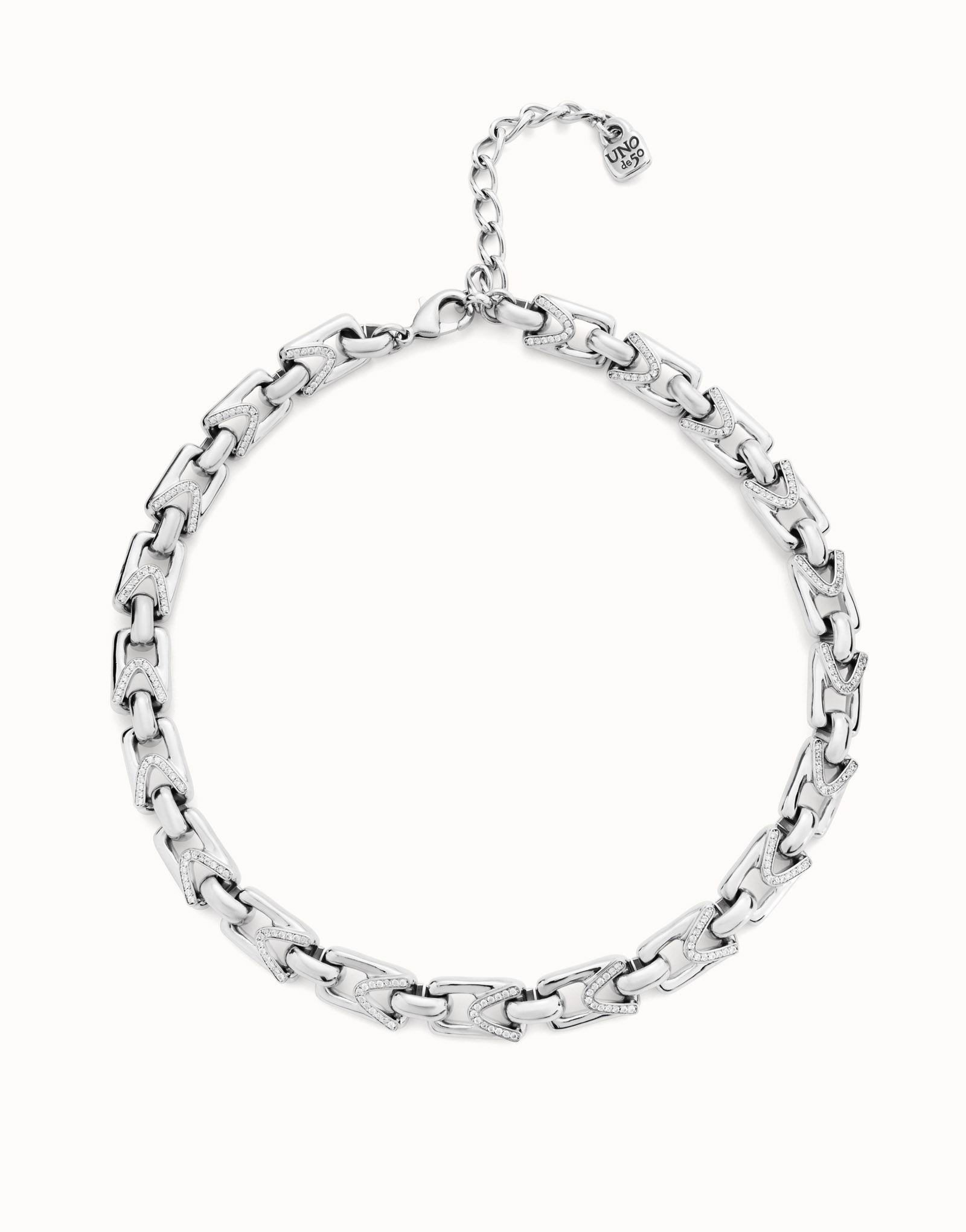 Sterling silver-plated necklace with rectangular links, Silver, large image number null