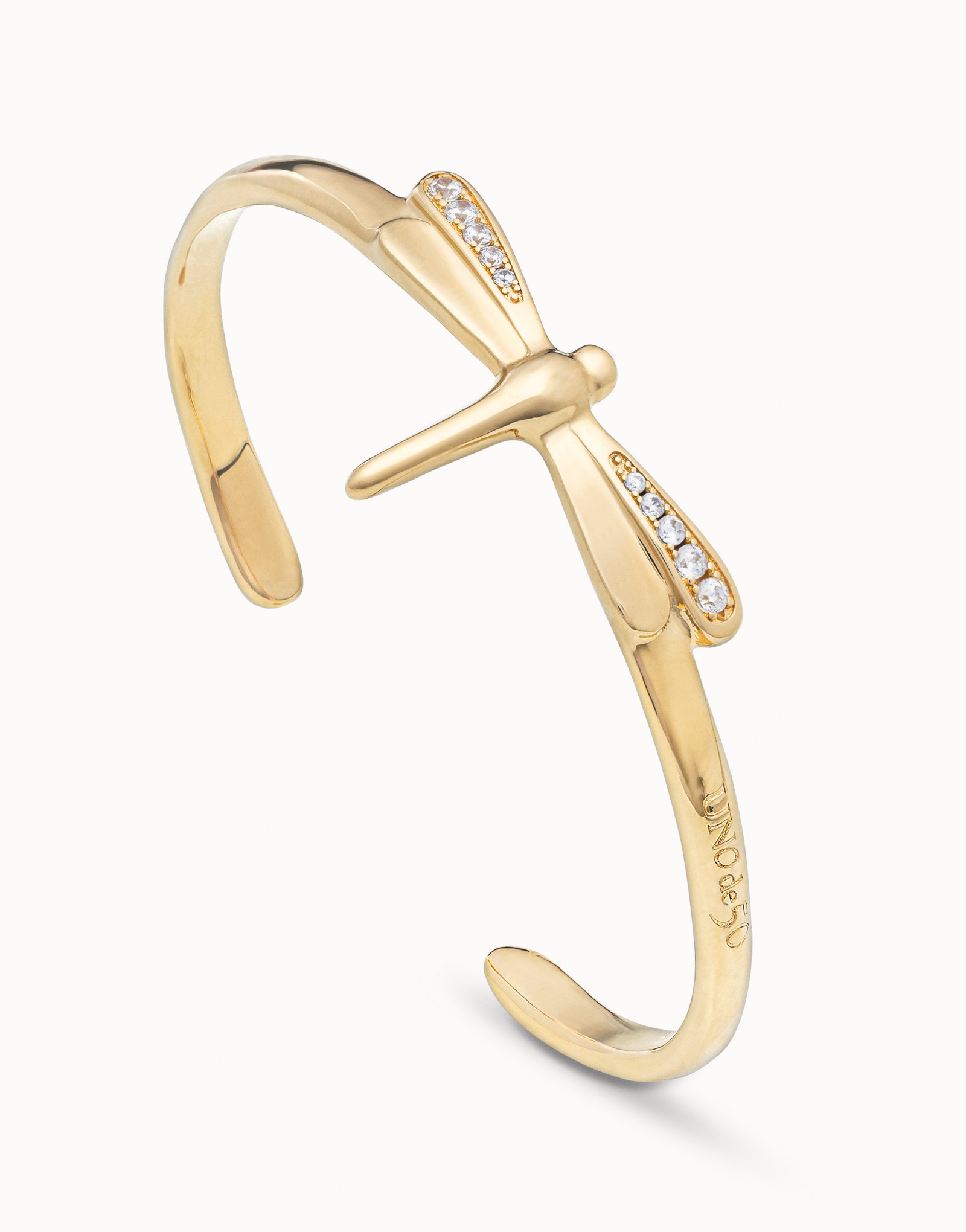 18K gold-plated dragonfly shaped bracelet with topaz, Golden, large image number null