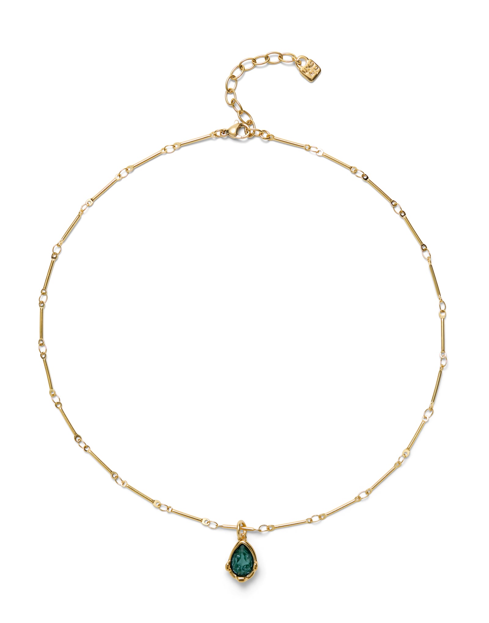 Collar ba&ntilde;ado en oro 18k con cristal facetado verde en forma de gota