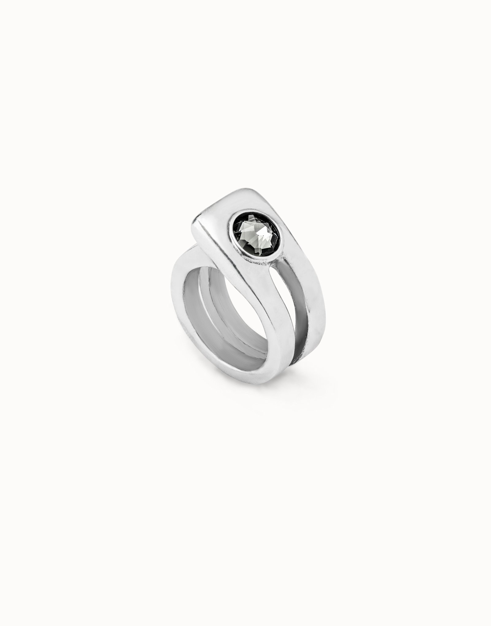 Bague plaquée argent avec maillon rectangulaire, Argent, large image number null