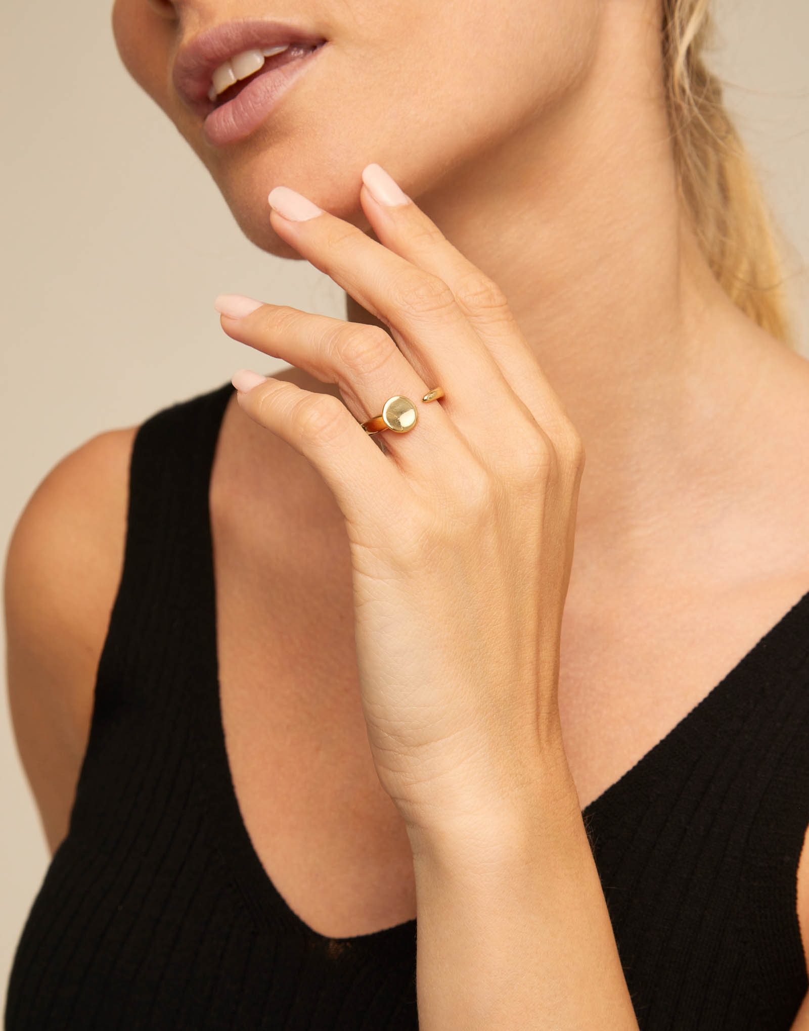 18K gold-plated nail shaped ring, Golden, large image number null