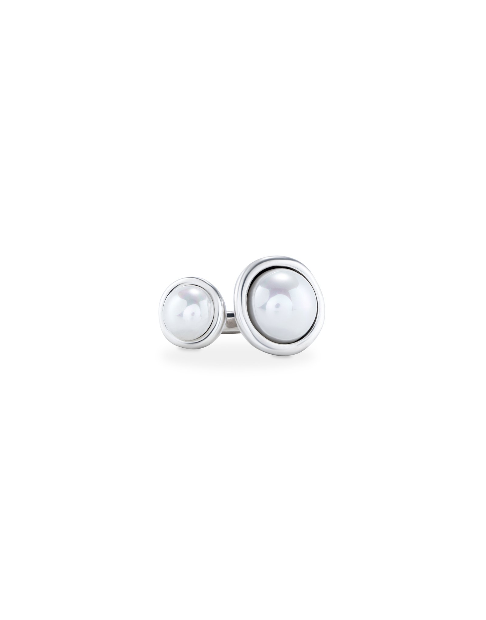 Sterling silver-plated ring with two different size pearls, Silver, large image number null