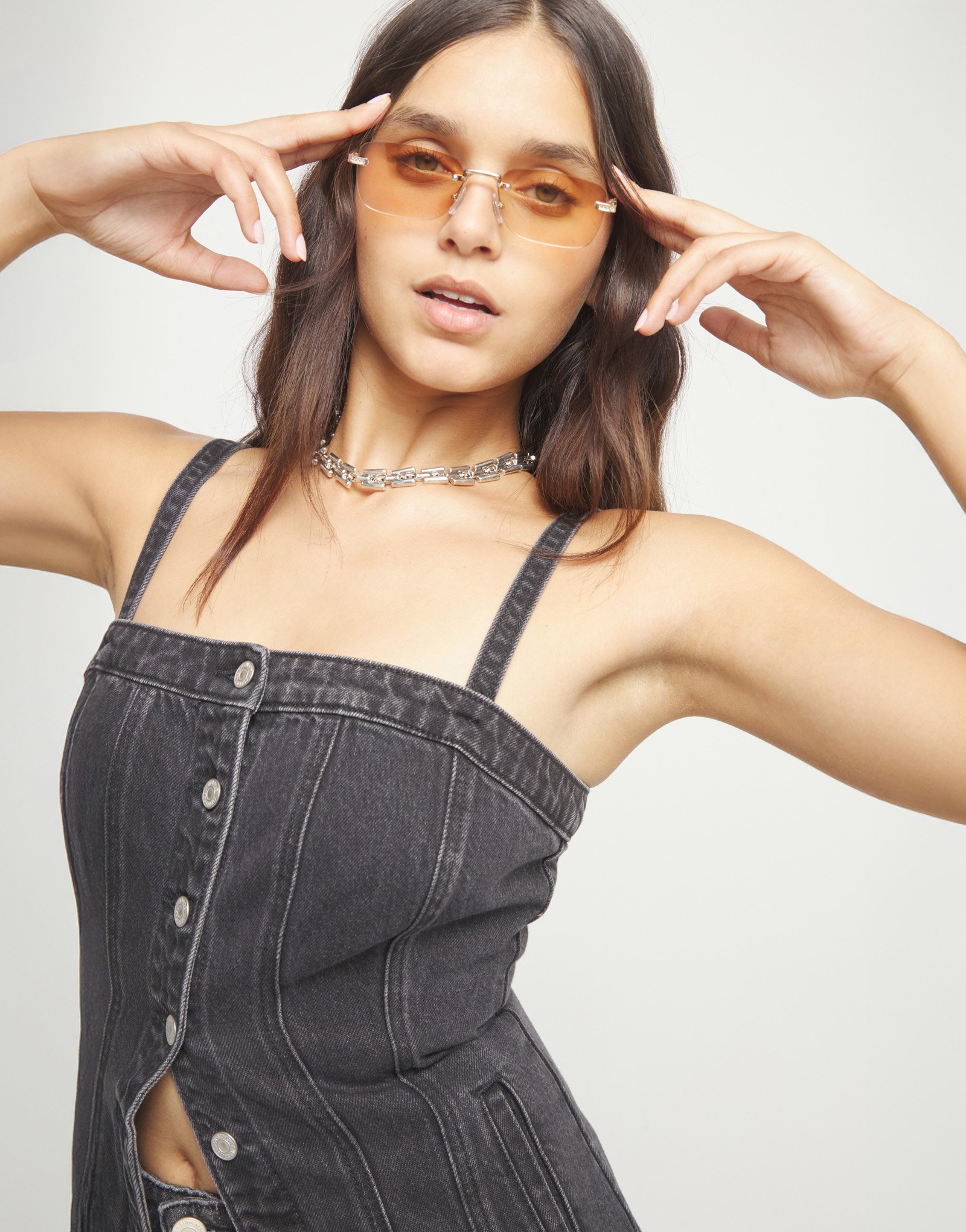 Collar con eslabones ba&ntilde;ado en plata de ley, Plateado, large thumbnail