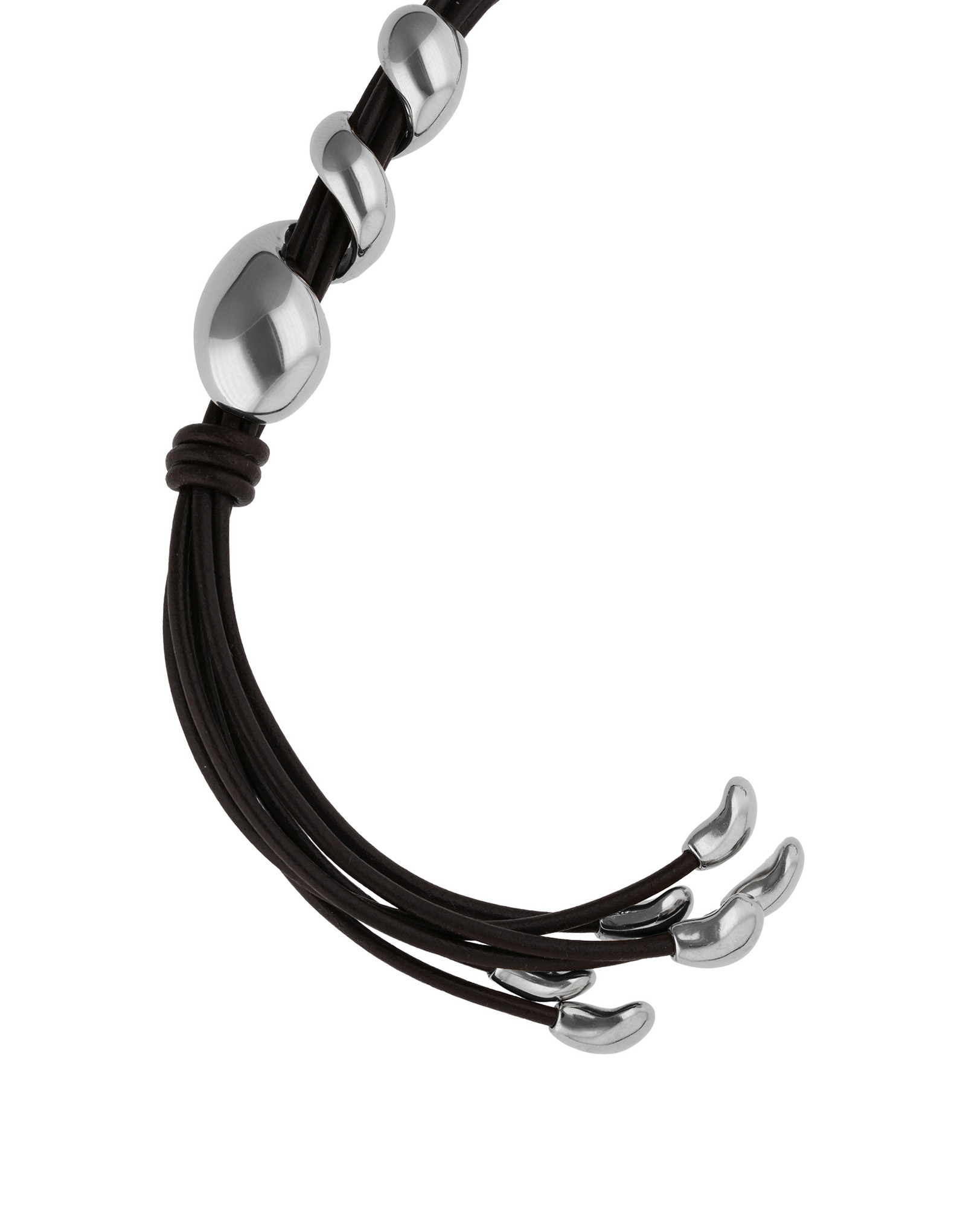 Collier long en cuir avec spirale argent&eacute;e