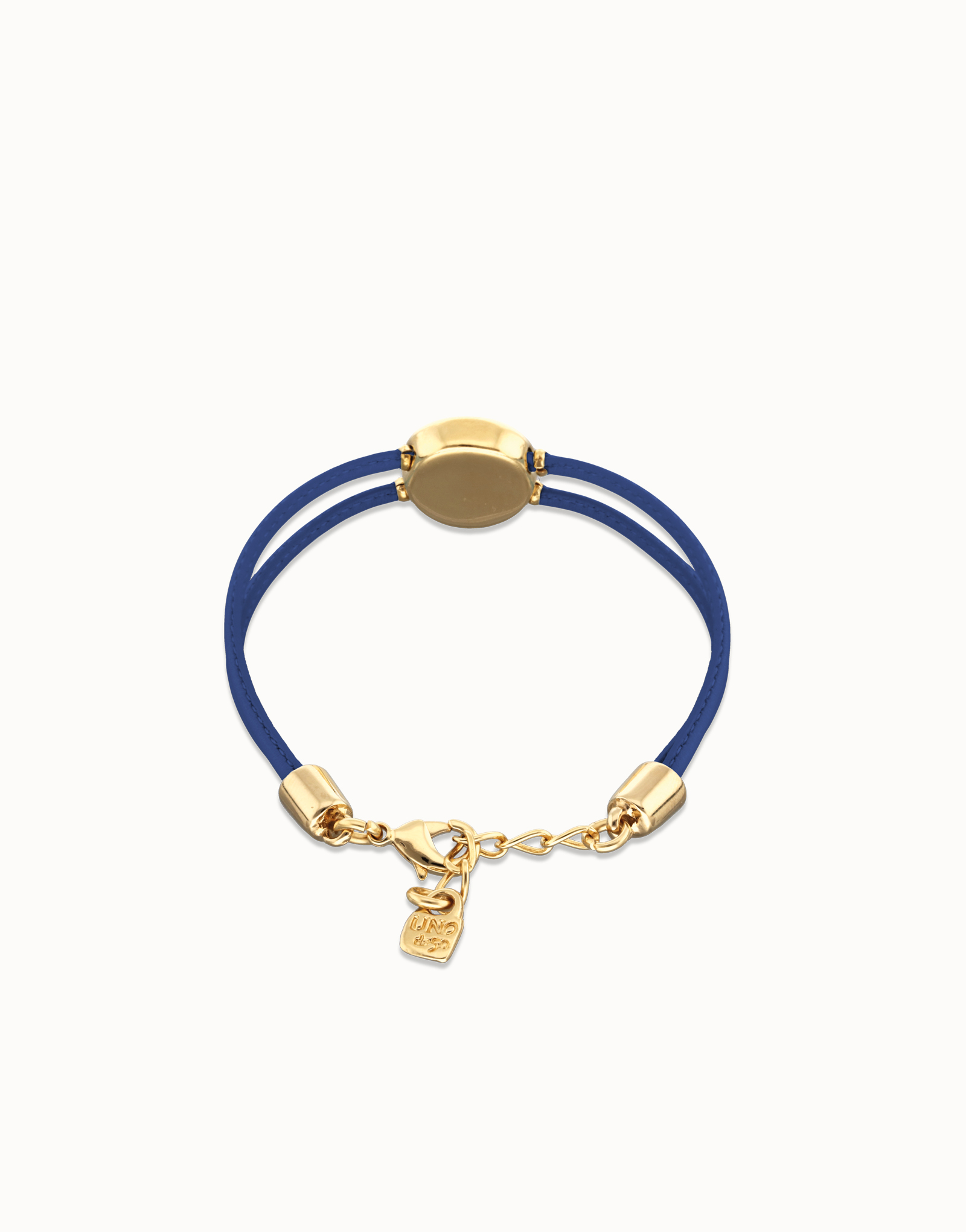 Pulsera doble de cuero azul con ojo bañado en oro 18k, Dorado, large thumbnail