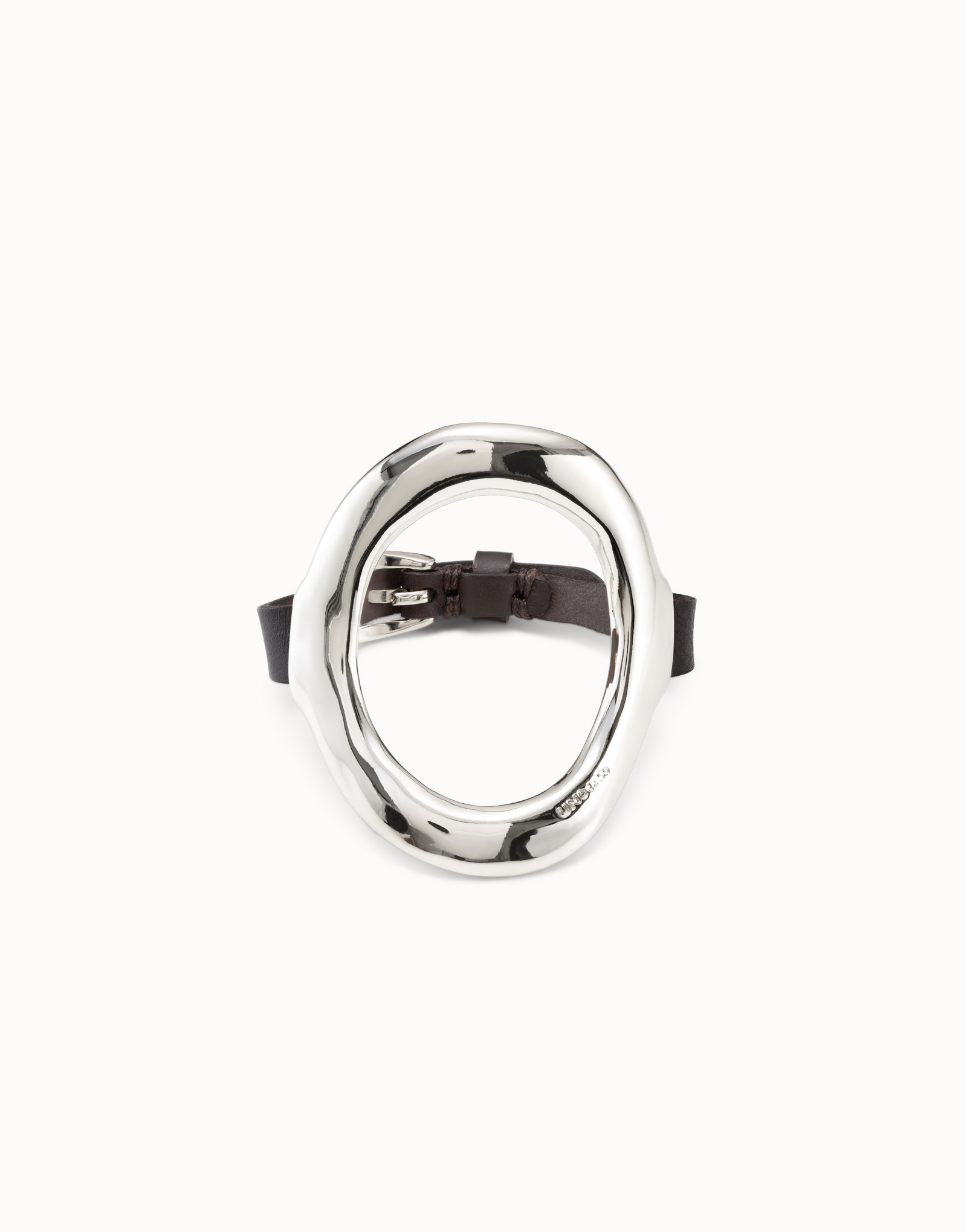 Sterling silver-plated bracelet, large central oval with buckle clasp, Silver, large image number null