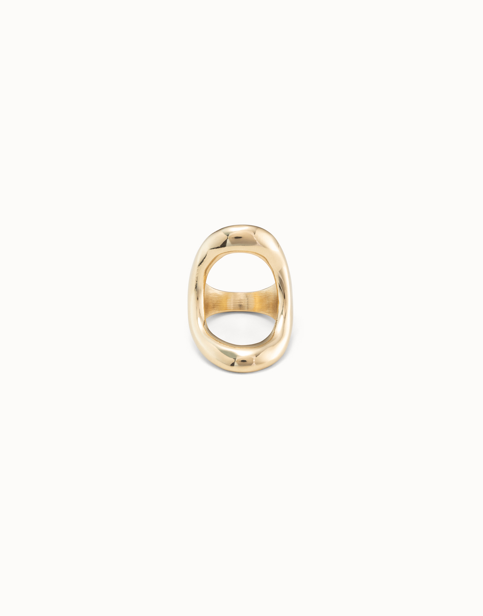 18K gold-plated ring with large central oval, Golden, large image number null