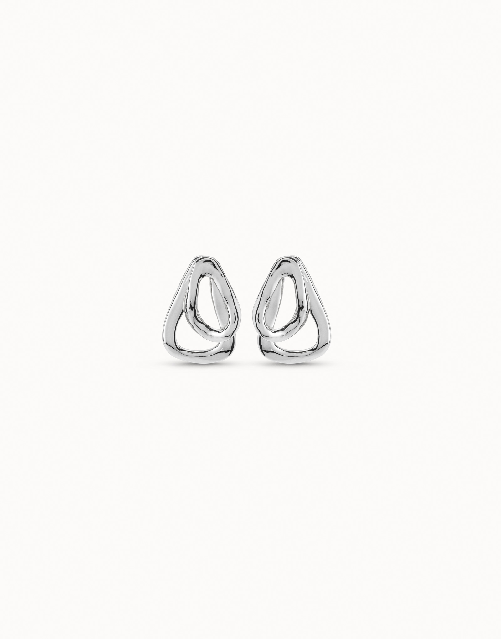 Boucles d’oreilles plaquées argent avec 2 maillons superposés, Argent, large image number null