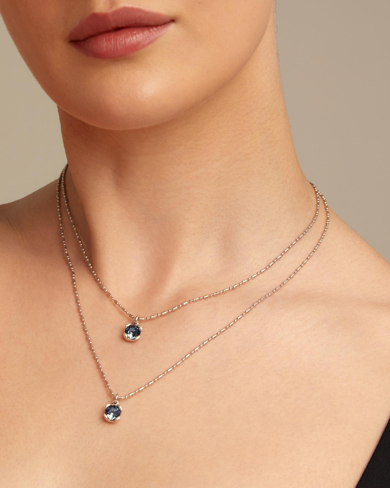 Collana Blue placcata argento Sterling con doppia catenina cristalli blu, Argent, large image number null