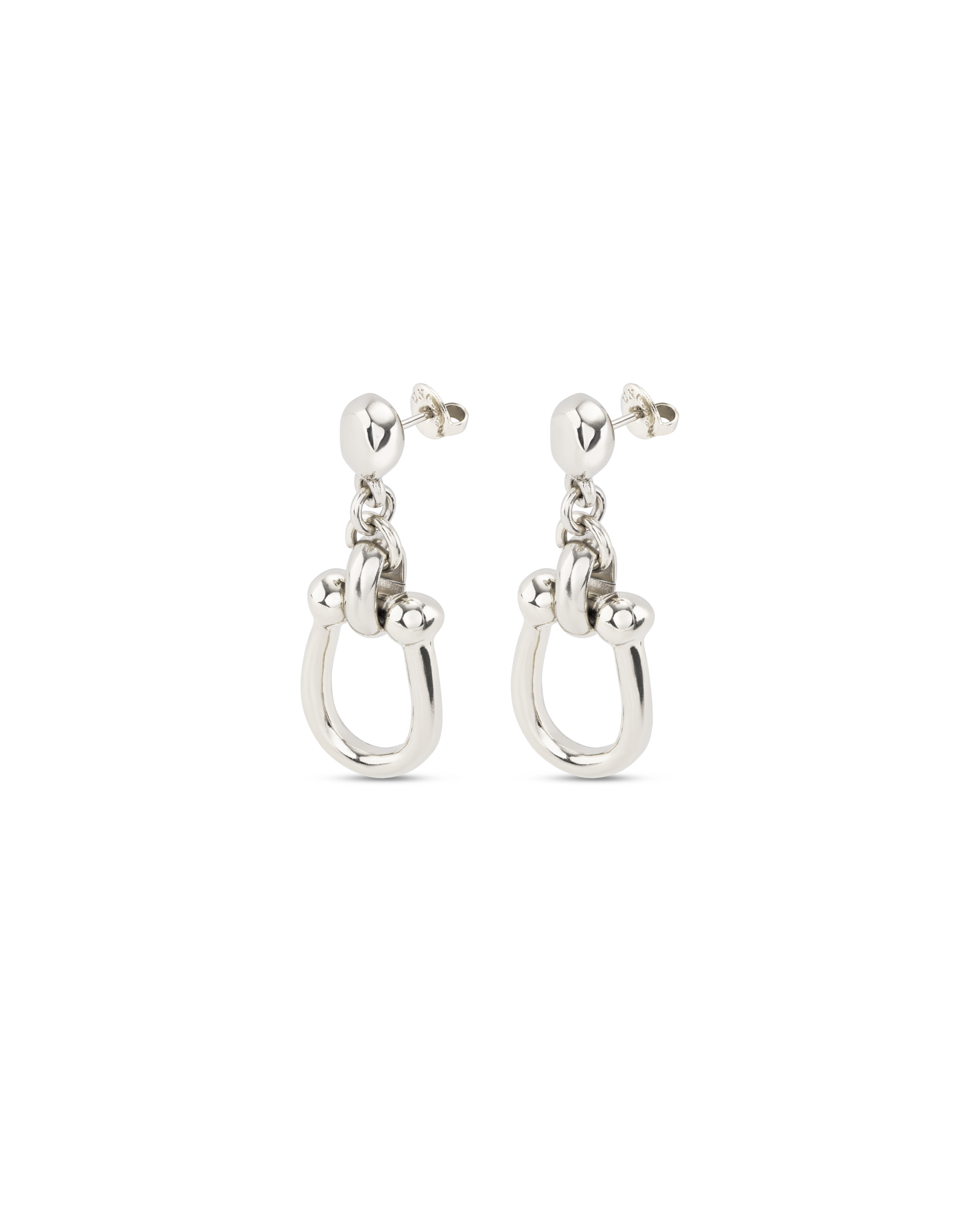 Silver-plated earrings with 1 medium sized link, Silver, large image number null