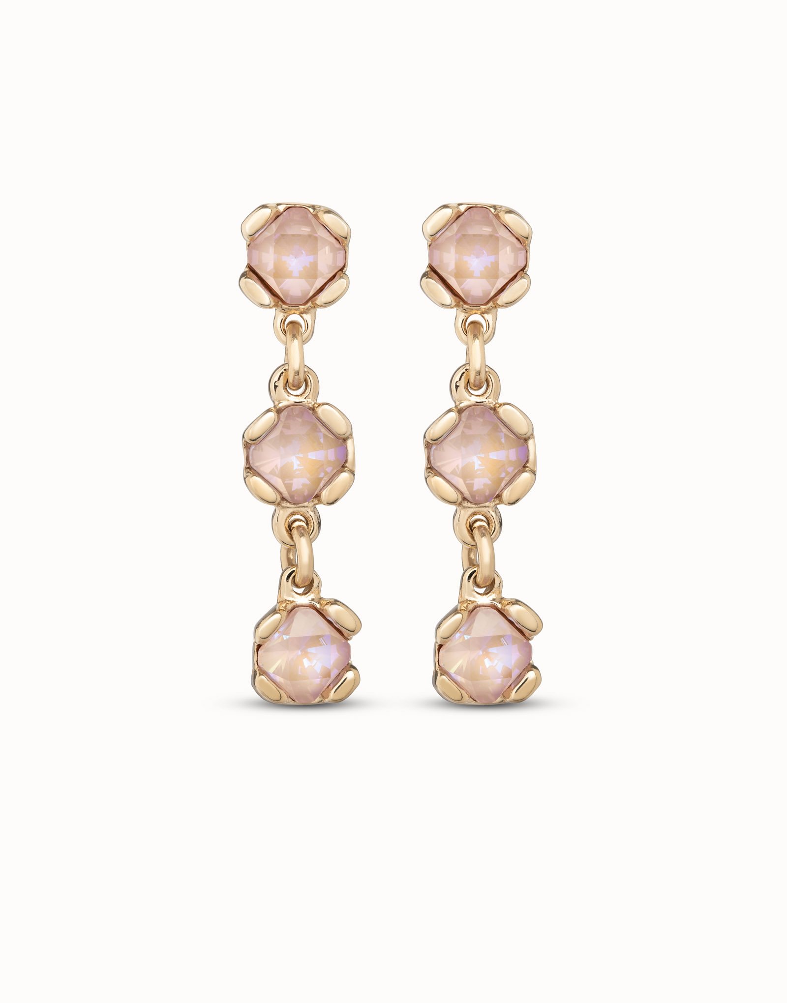 18K gold-plated earrings with pink crystals, Golden, large image number null