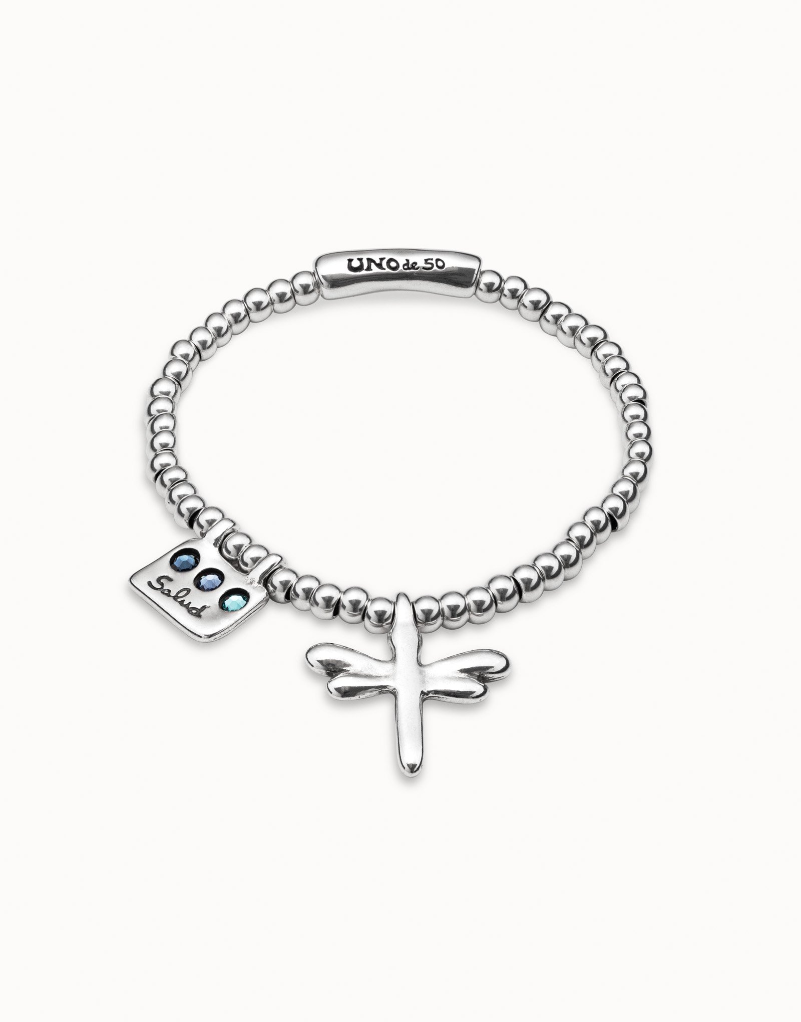 Silver Cross Beaded Stretch Bracelet - White