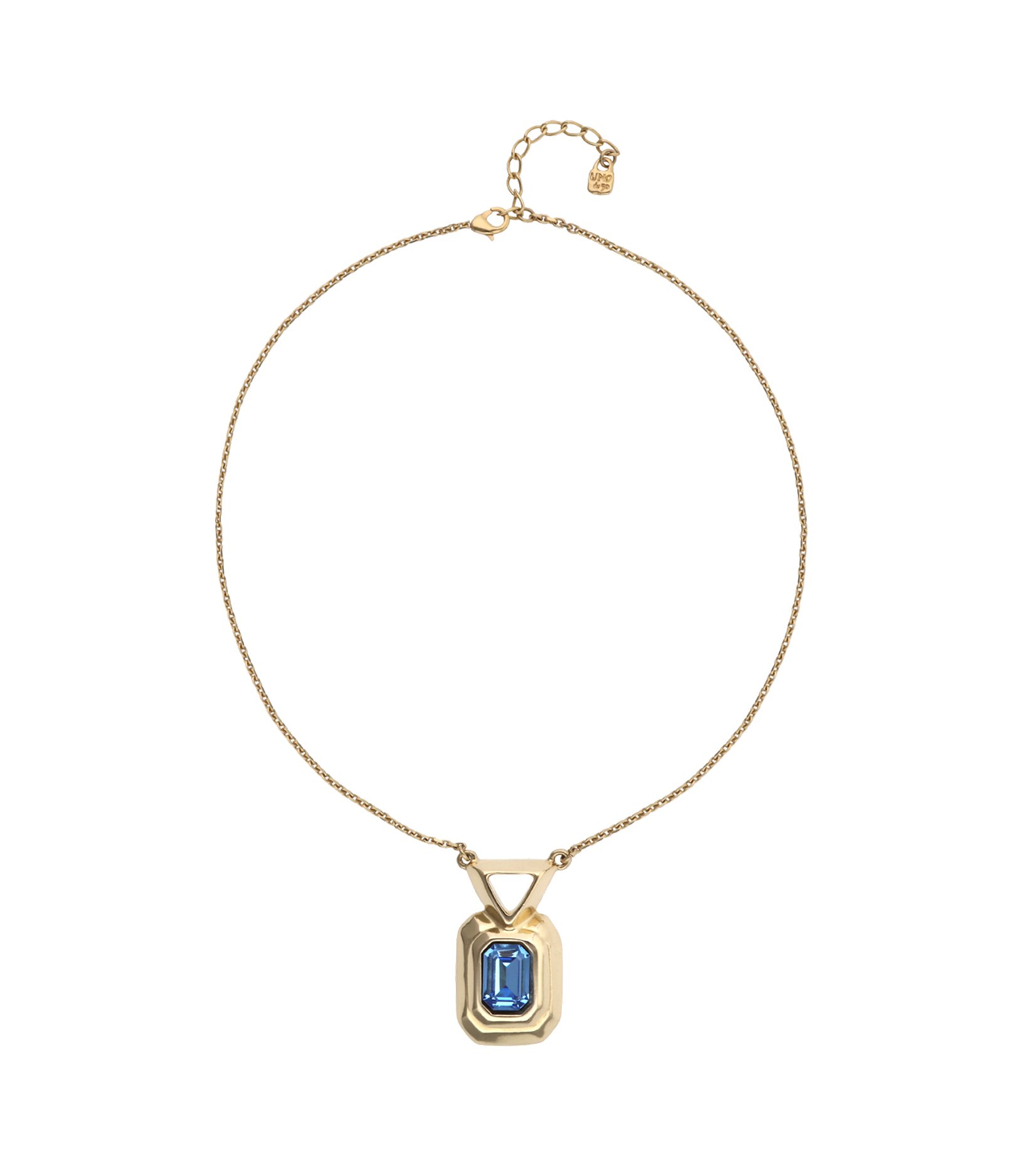Necklace with rectangular blue faceted crystal