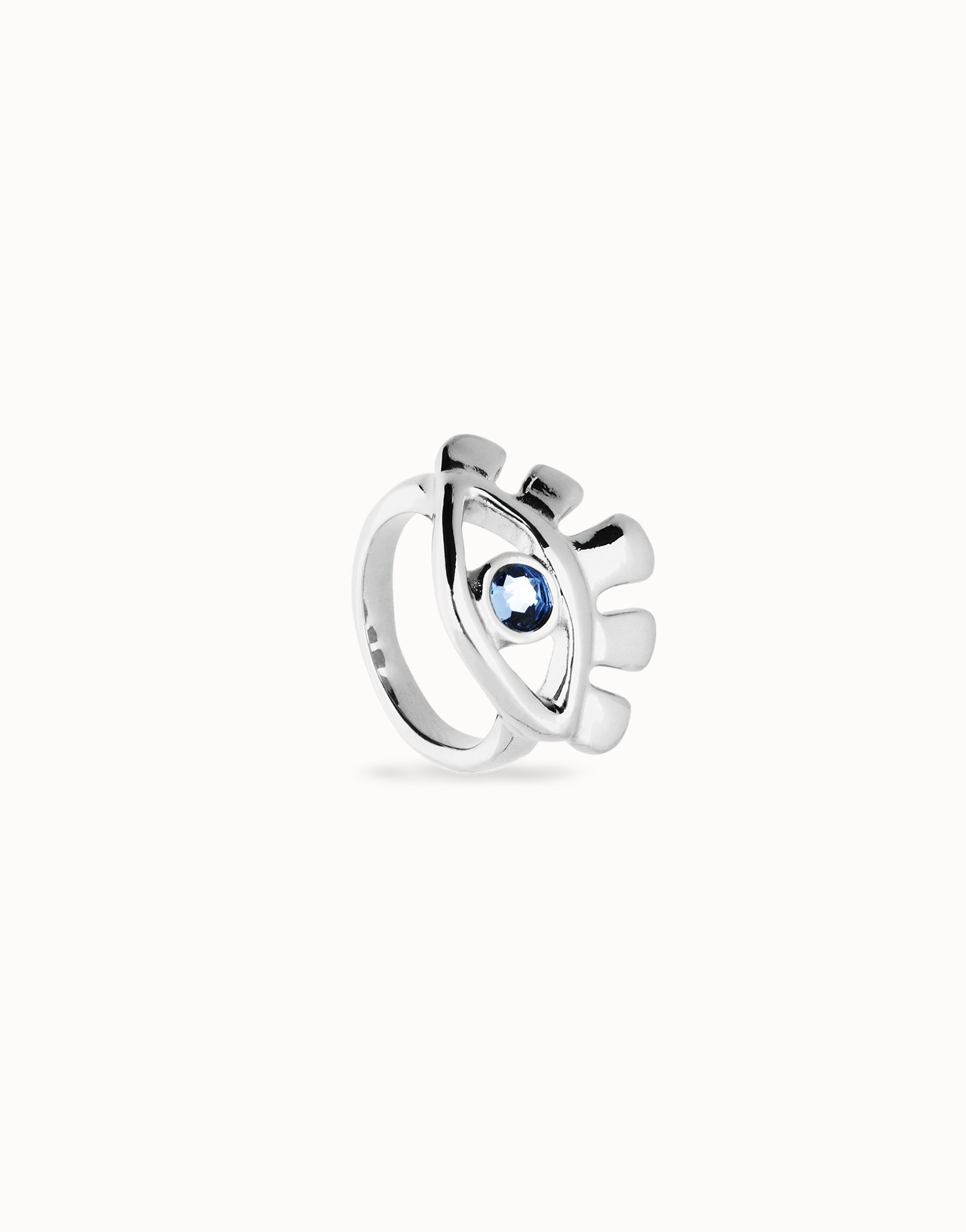 Anillo bañado en plata de ley en forma de ojo con cristal facetado azul, Plateado, large thumbnail