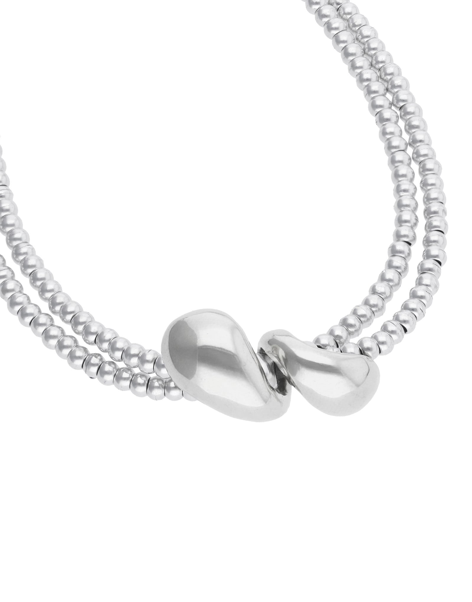 Multi-strand necklace with two intertwined drops