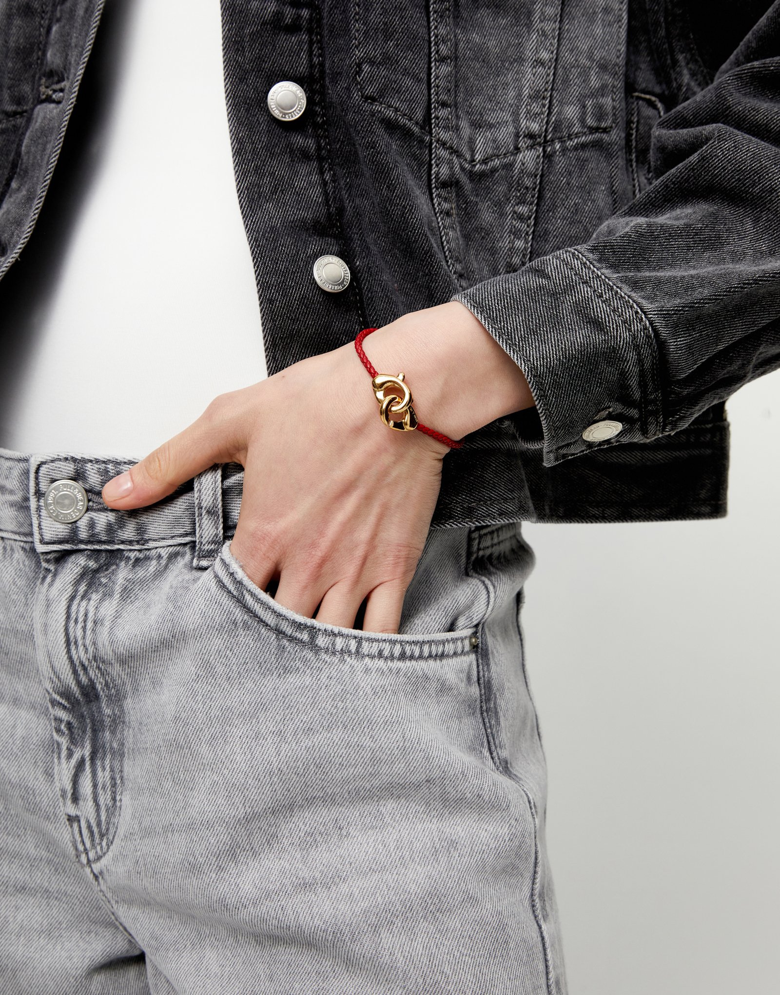 Bracciale in pelle rossa con chiusura a moschettone placcato oro, Dorado, large thumbnail