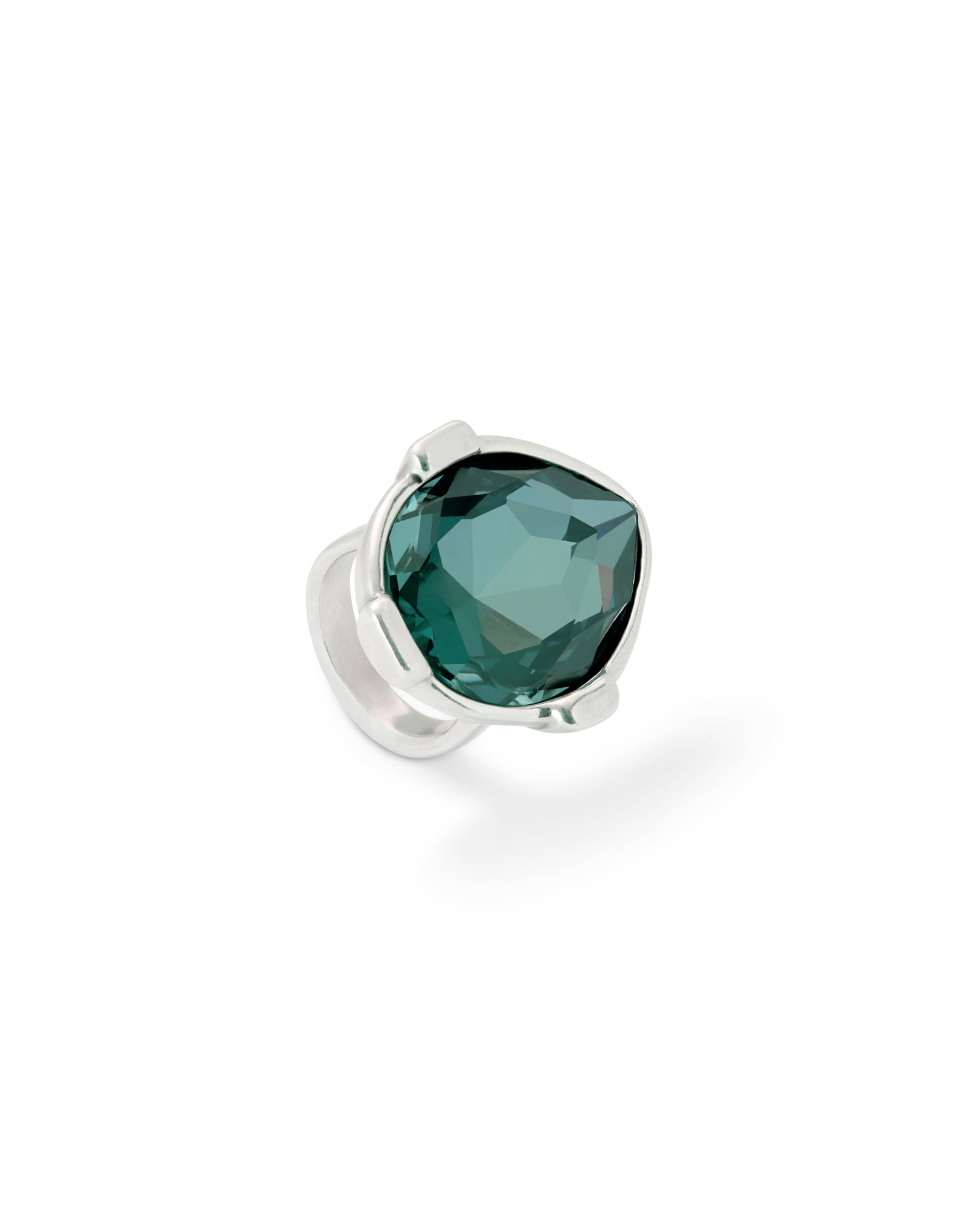 Drop-shaped ring with a green faceted crystal